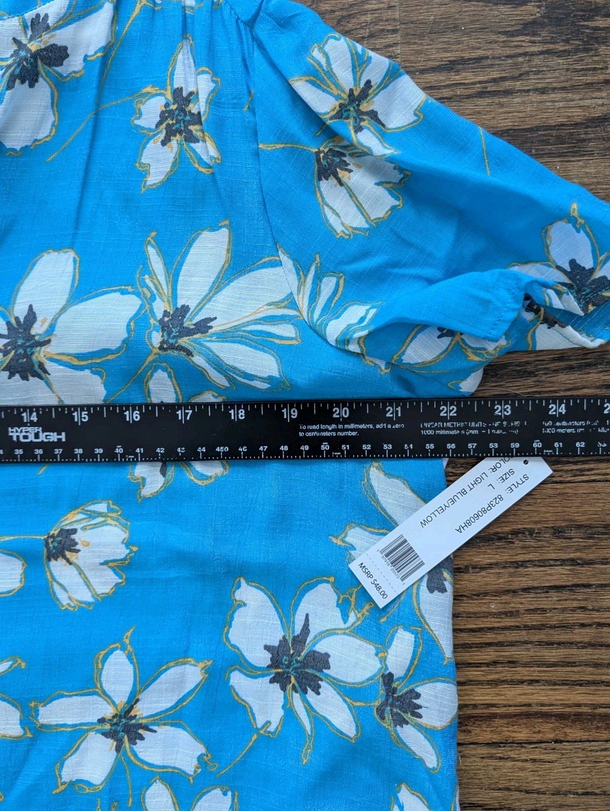 Counterparts V-Neck Blue Floral Blouse Flutter Sleeve Flowy Beach Resort Sz L