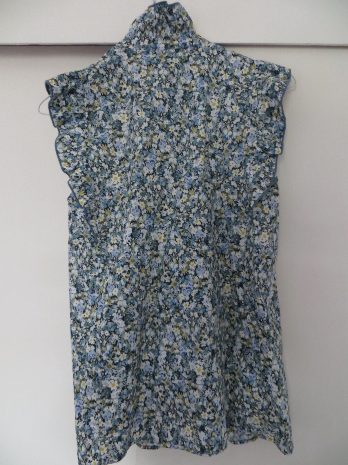 BNWT Sezane Caro Blue Print 100% Cotton Shirt Blouse Ruffles Sz XS / EU34 (UK 6)