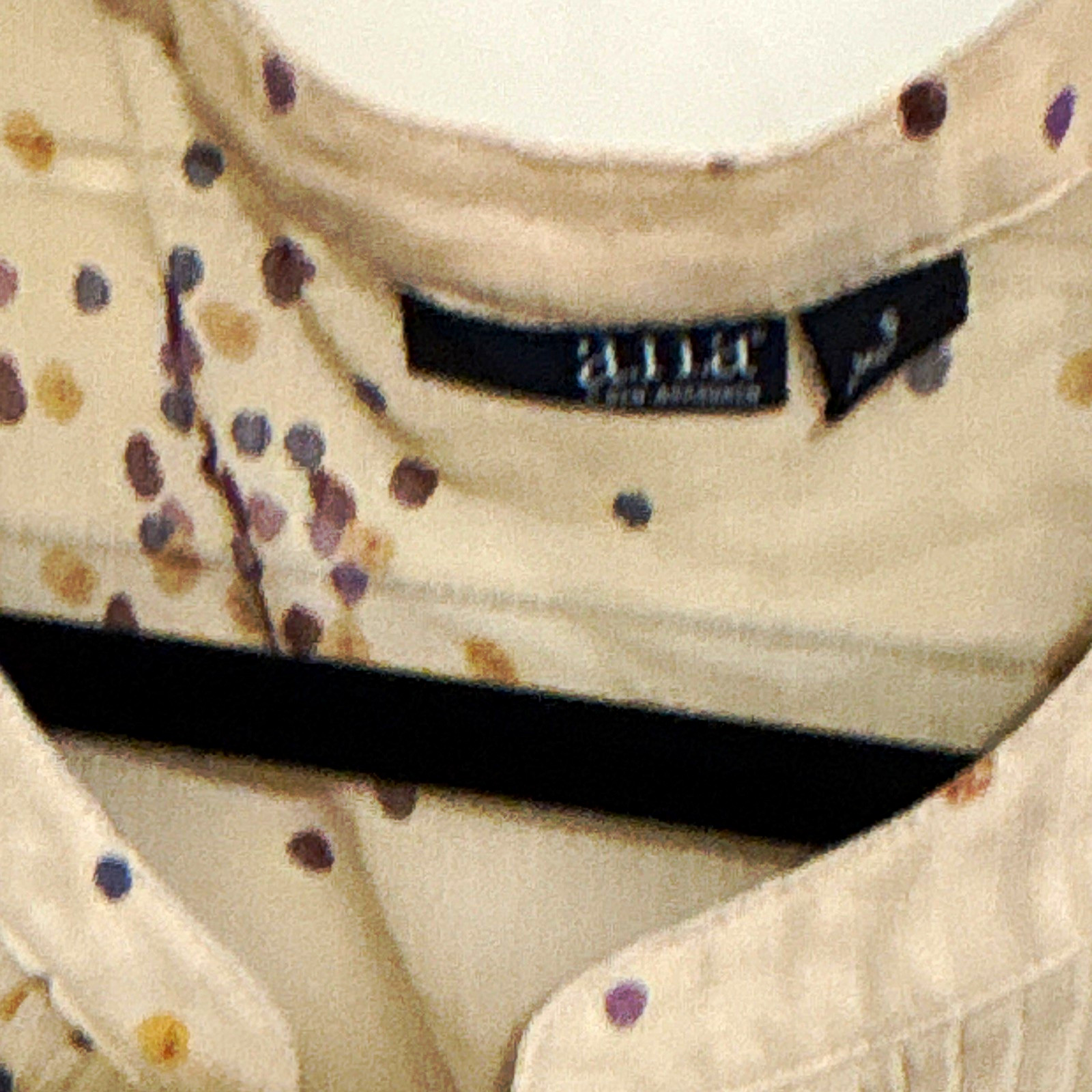 Ana Silk Chiffon Sheer Beige Purple Polka Dot Button Blouse S
