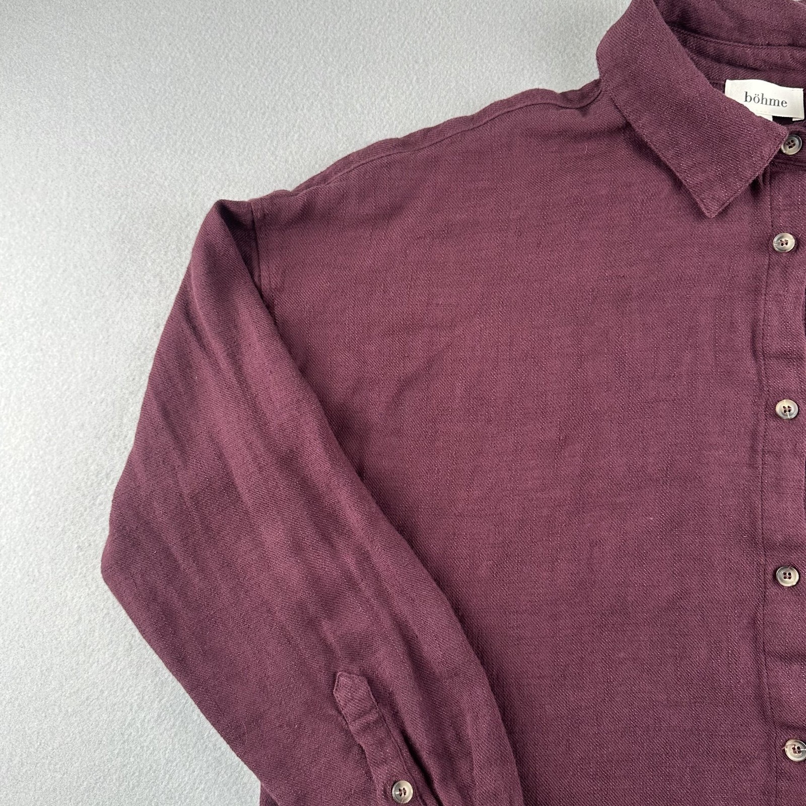 Bohme Burgandy Button Down Long Sleeve Womans Size Large Linen Top