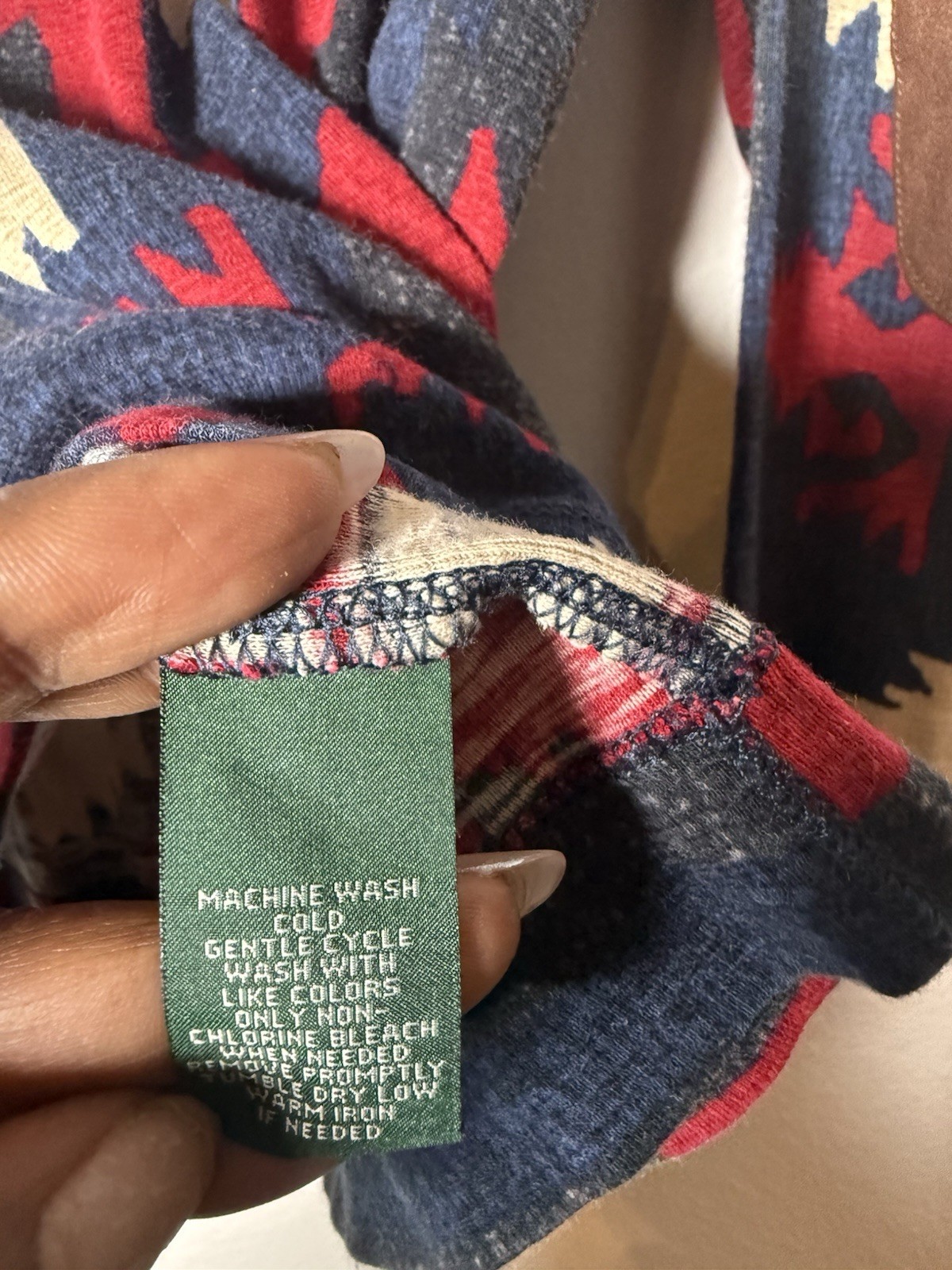Ralph Lauren Jeans Co Red Blue Aztec Southwestern Elbow Patch Henley Women
