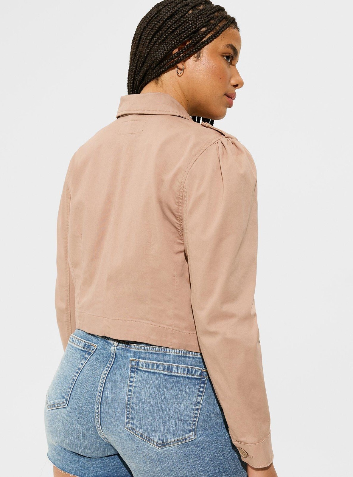 Torrid Plus 2X Cropped Lightweight Cotton Twill Trucker Jacket Pockets Khaki NWT