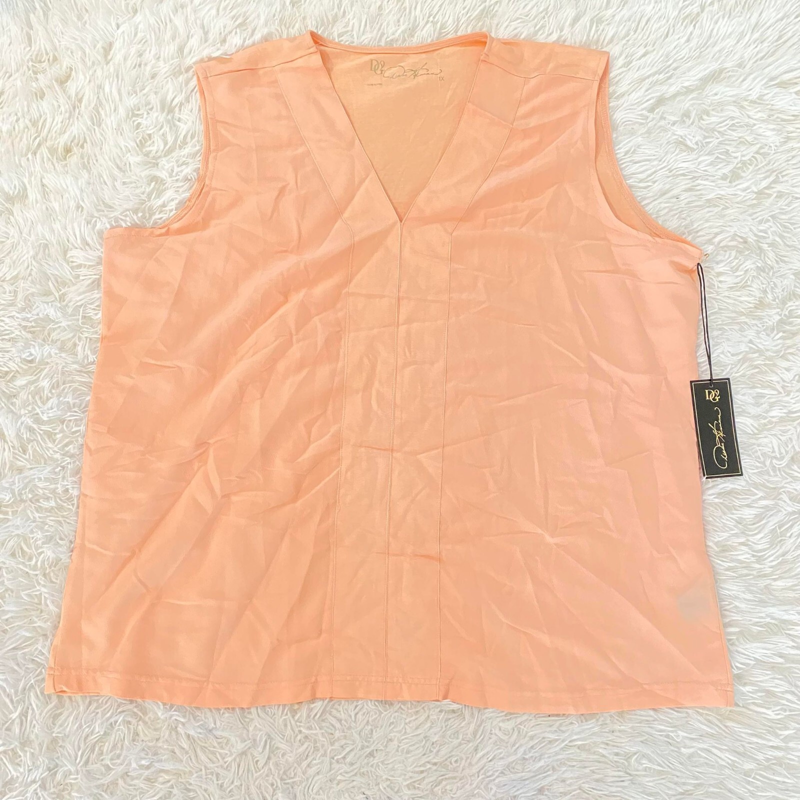 DG2 Diane Gilman V Neck Tank Top Sleeveless Pull On, Light Pink, Size 1X NEW
