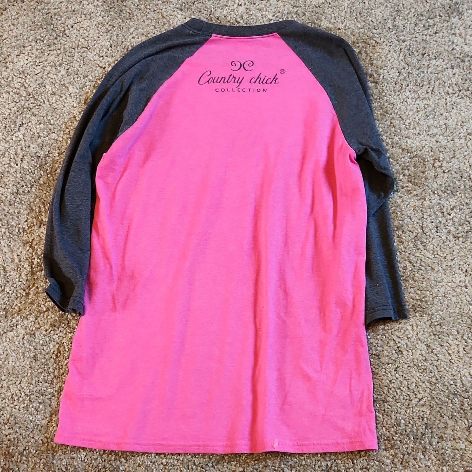 Country Chick Collection Women S Pink/Gray Graphic Crew Neck 3/4 Raglan Tee