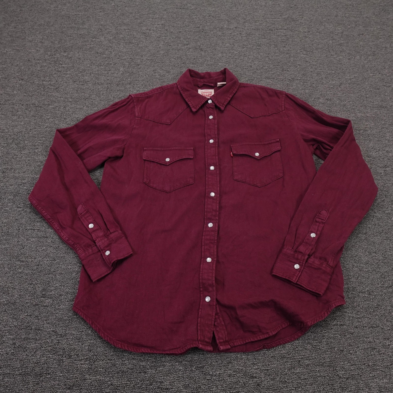 Levi Strauss Shirt Womens Medium Red Western Pearl Snap Long Sleeve Top