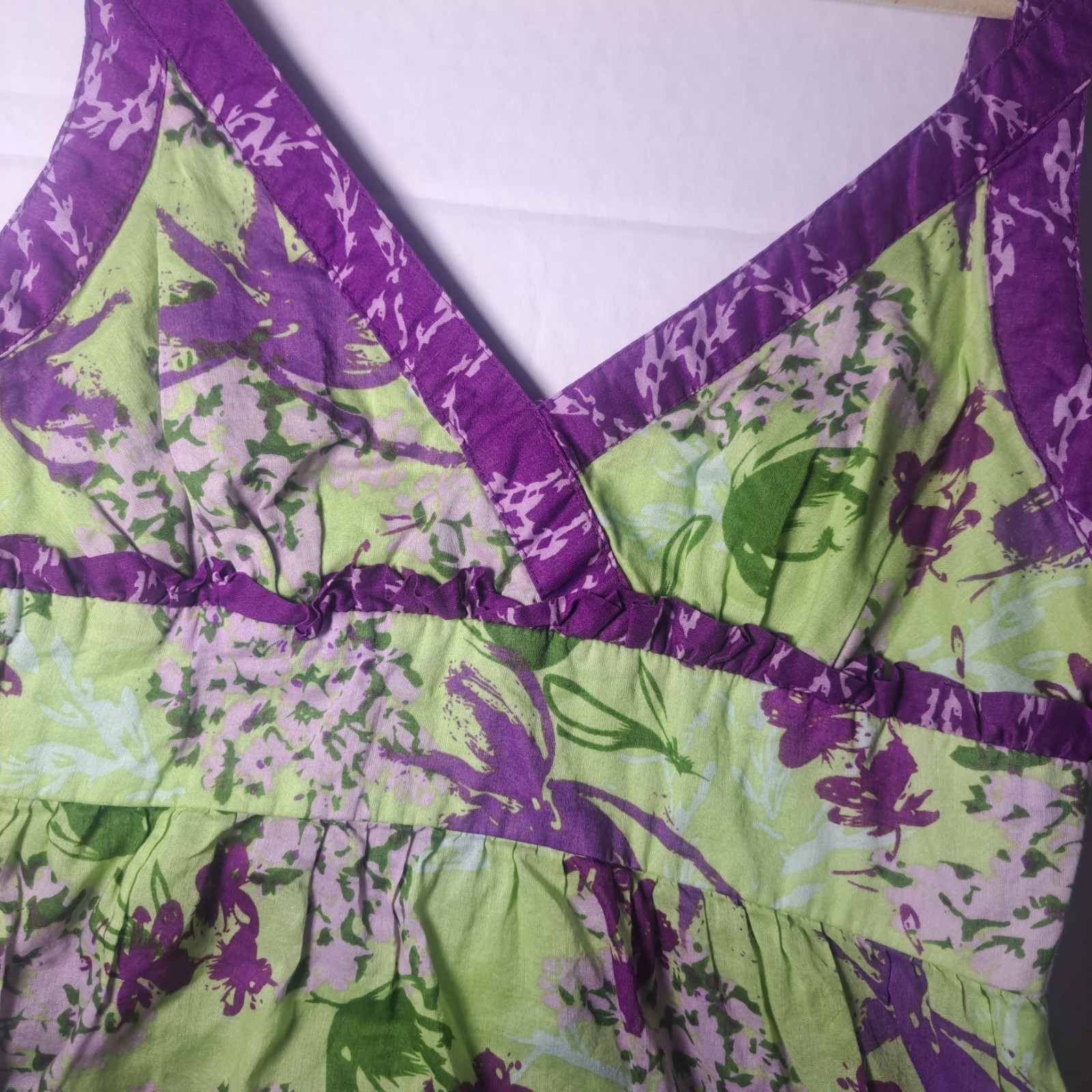 Kensie Y2K Green & Purple Floral Babydoll Top Criss Cross Straps Side Zip Sz XS