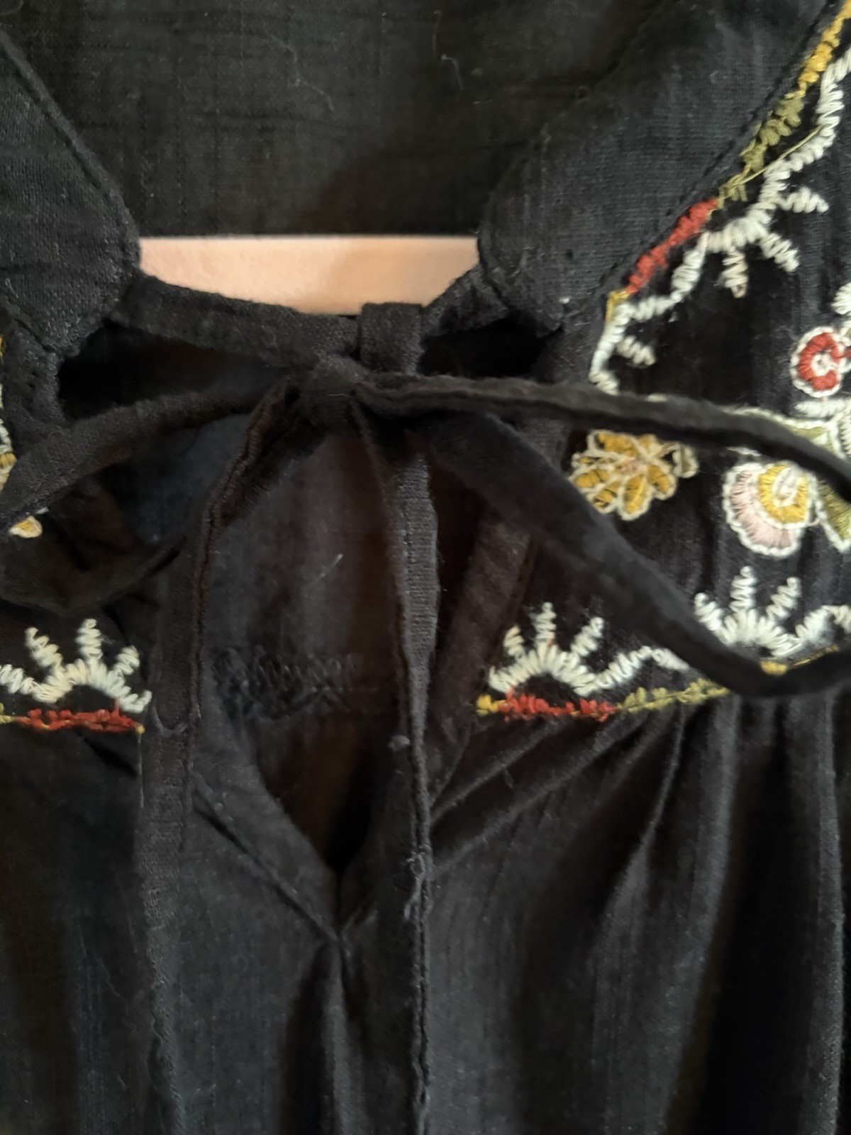Rebellion Black Pleasant Style Ruffled Blouse with Floral Embroidery Size L
