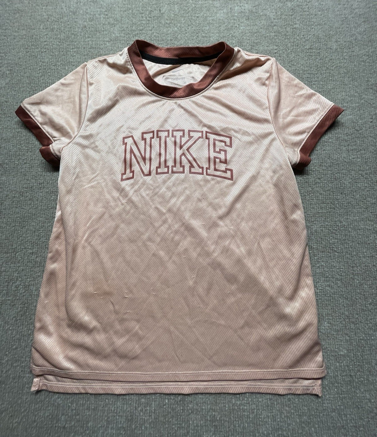 Nike Team Women Pink Ringer Crew Neck Breathable Polyester Logo Tee S