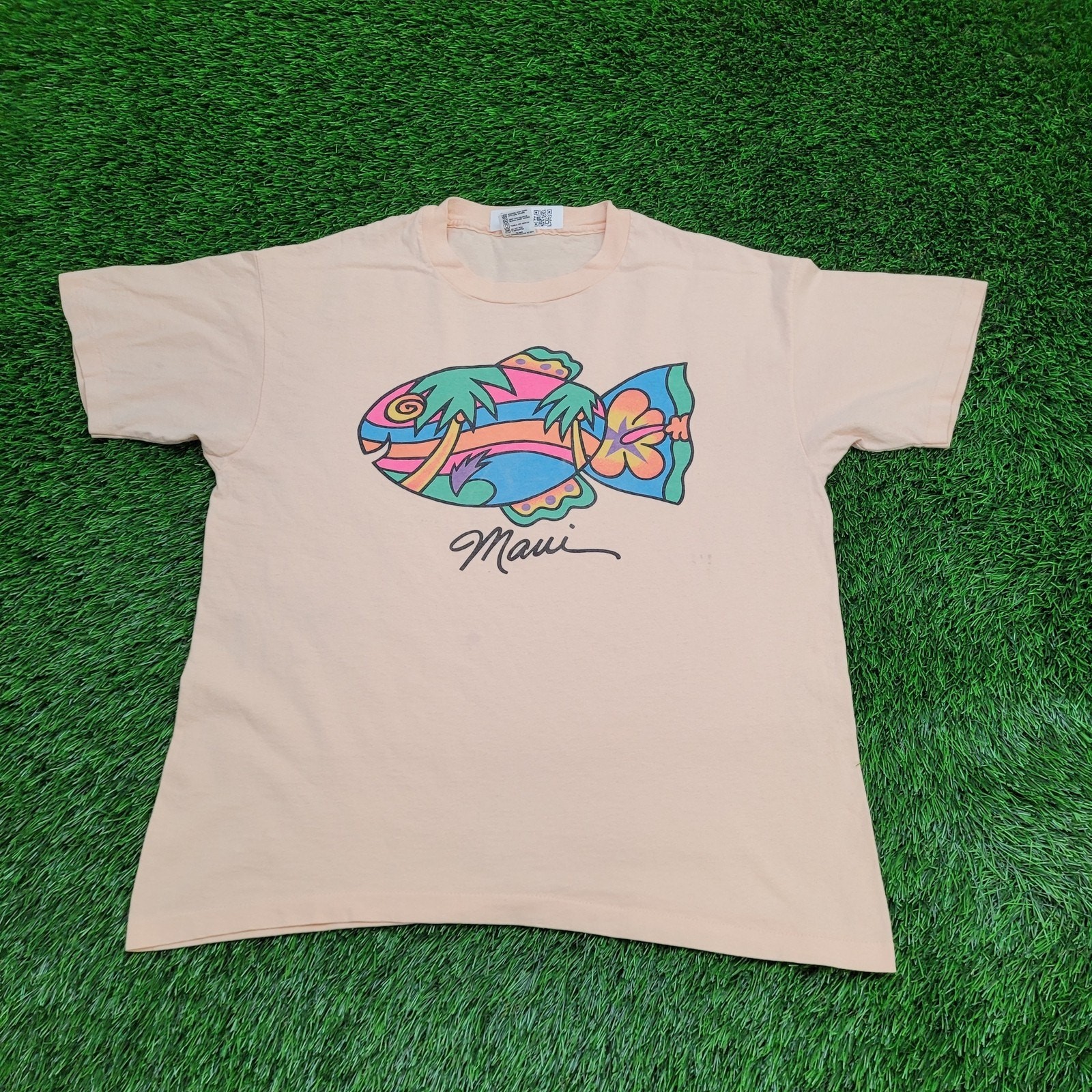 Vintage 90s Colorful Fish Shirt Womens XL 23×26 Maui Hawaii