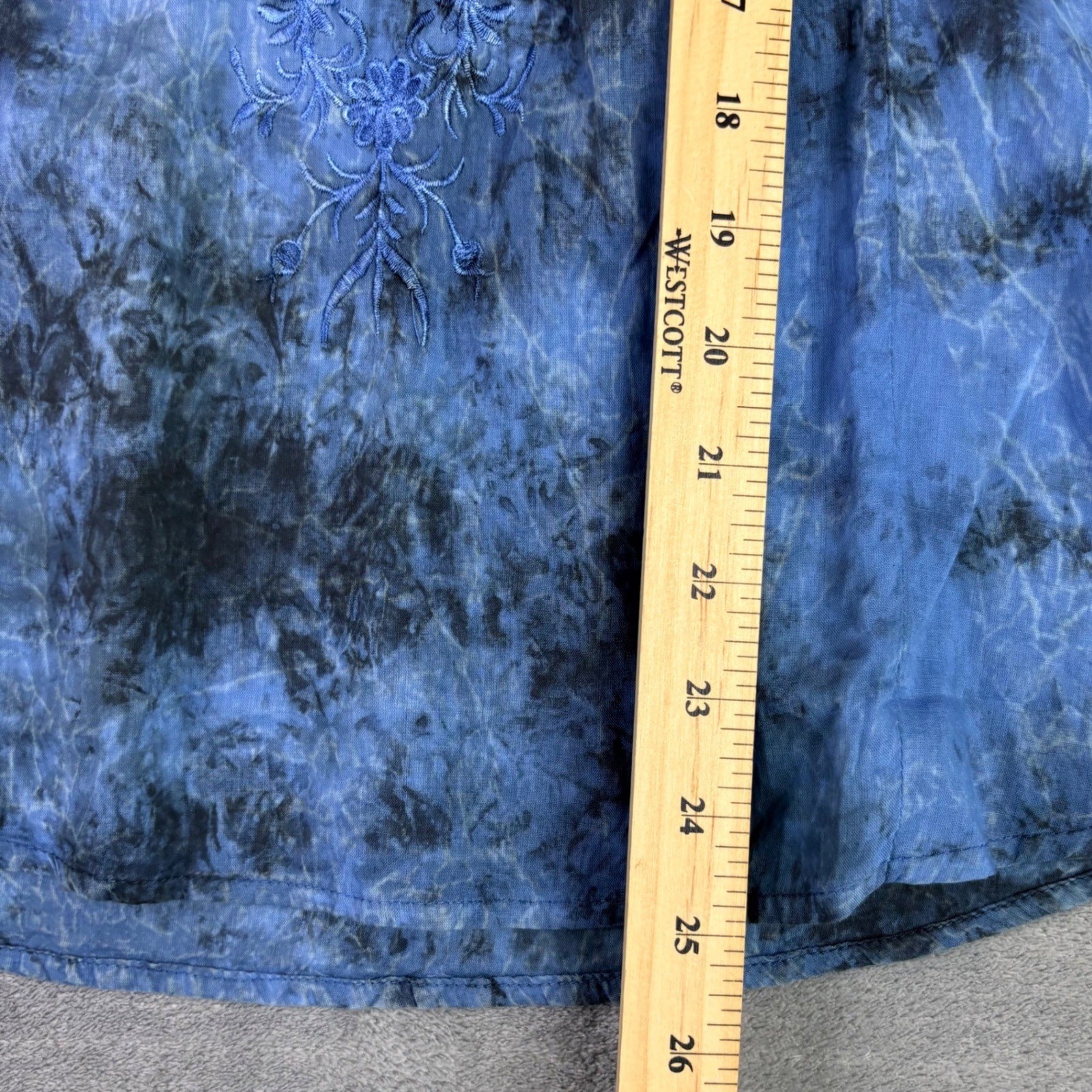 Vintage Goa M Blue Tie Dye Tunic Top Embroidered V-Neck Boho Peasant Casual
