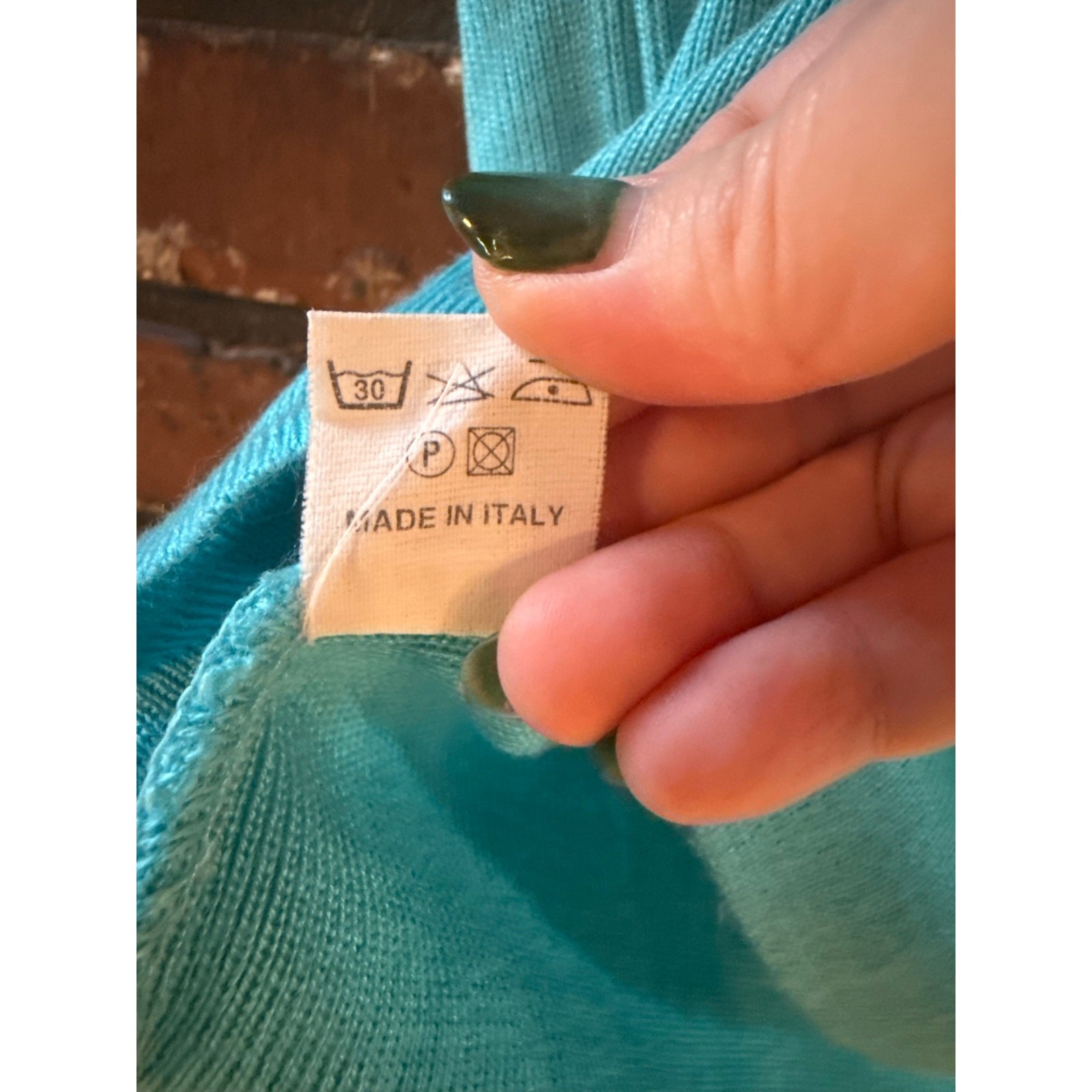 Vintage Turquoise Ribbed Knit Top Square Neck Short Sleeve Made in Italy Tee