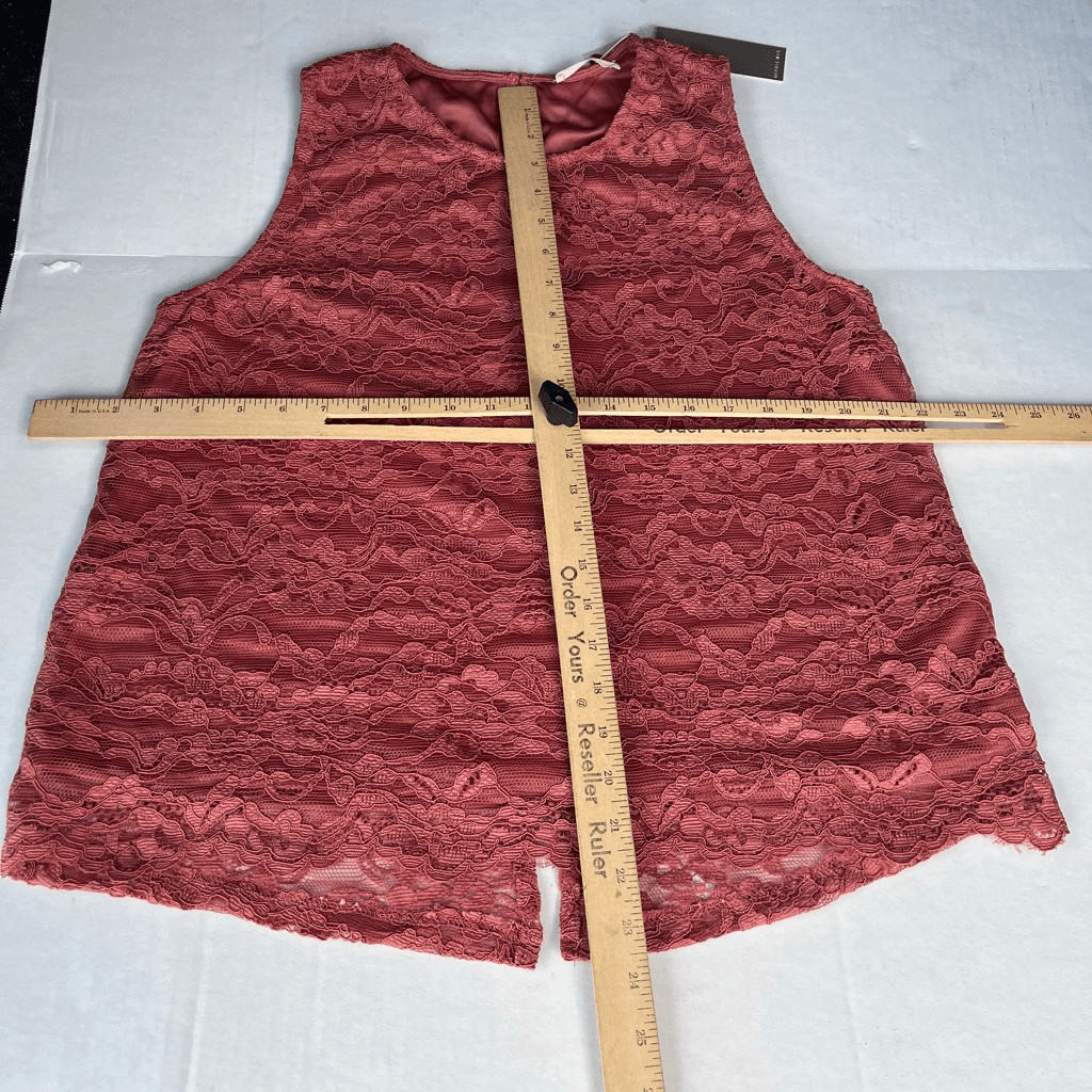 Sophie Rue Lace Overlay Blouse Sleeveless Dusty Rose Pink Feminine Shirt NWT L