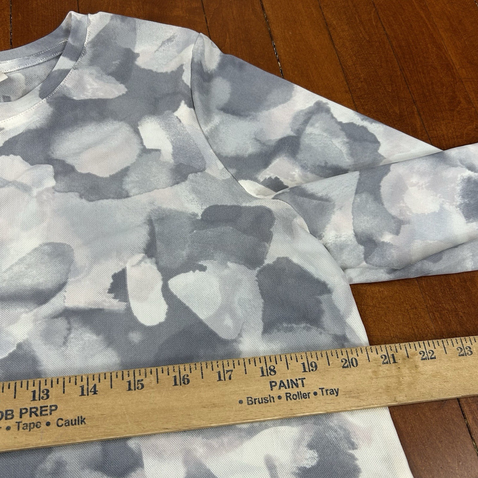 LOGO Lori Goldstein Gray Printed Button Down Top Blouse Size L Watercolor Mesh