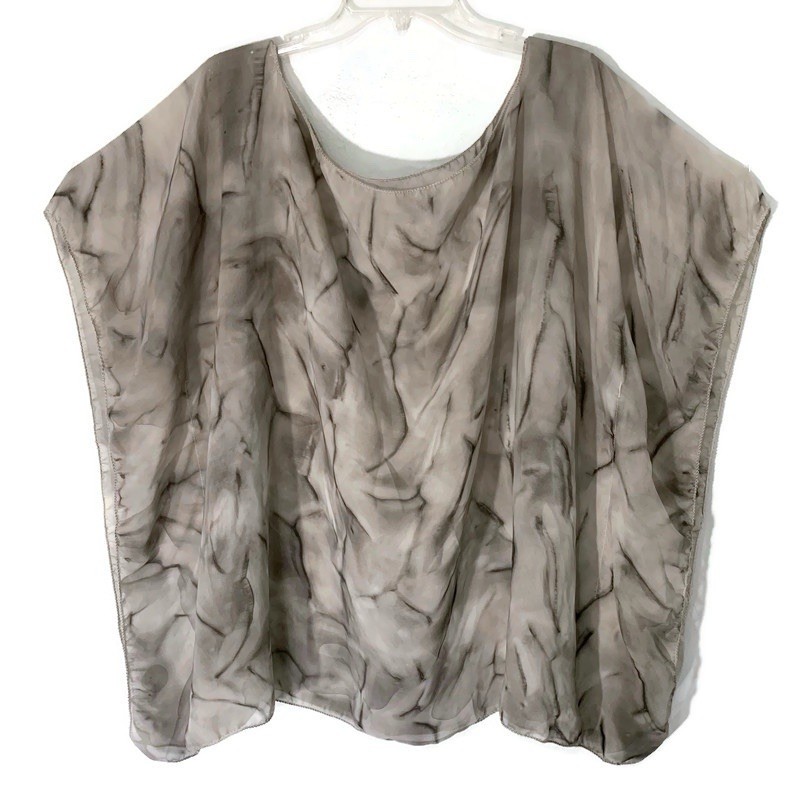 Handmade Wearable Art Sheer Kaftan Top Gray Cream Batik Style One Size Boho