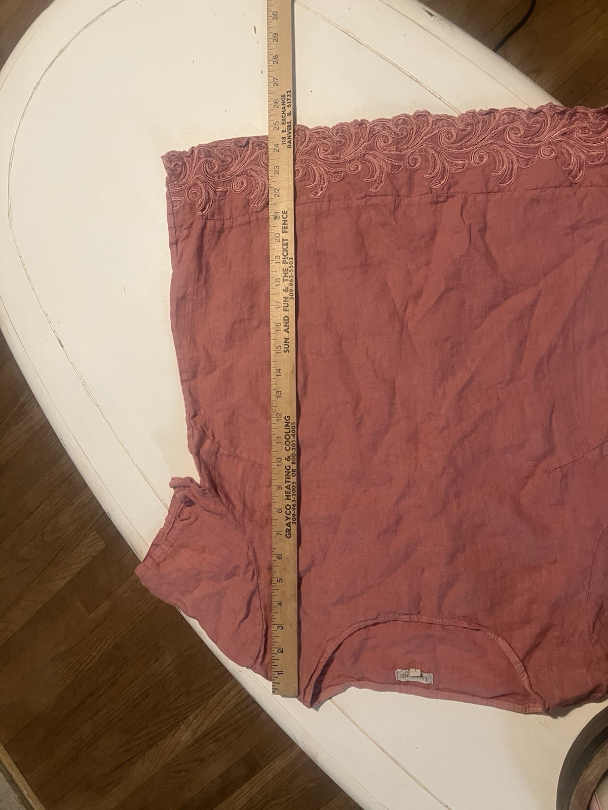 Lina Tomei 100% Linen Top Womens Large Dusty Rose Embroidered Boho Cottagecore