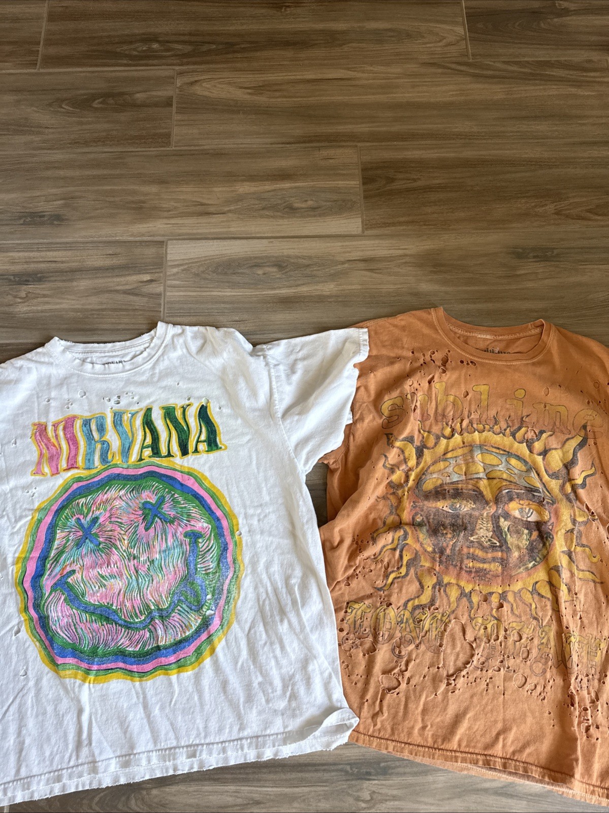 2 Urban Outfitters Women’s Sublime + Nirvana Distressed Oversized S /M T-Shirt