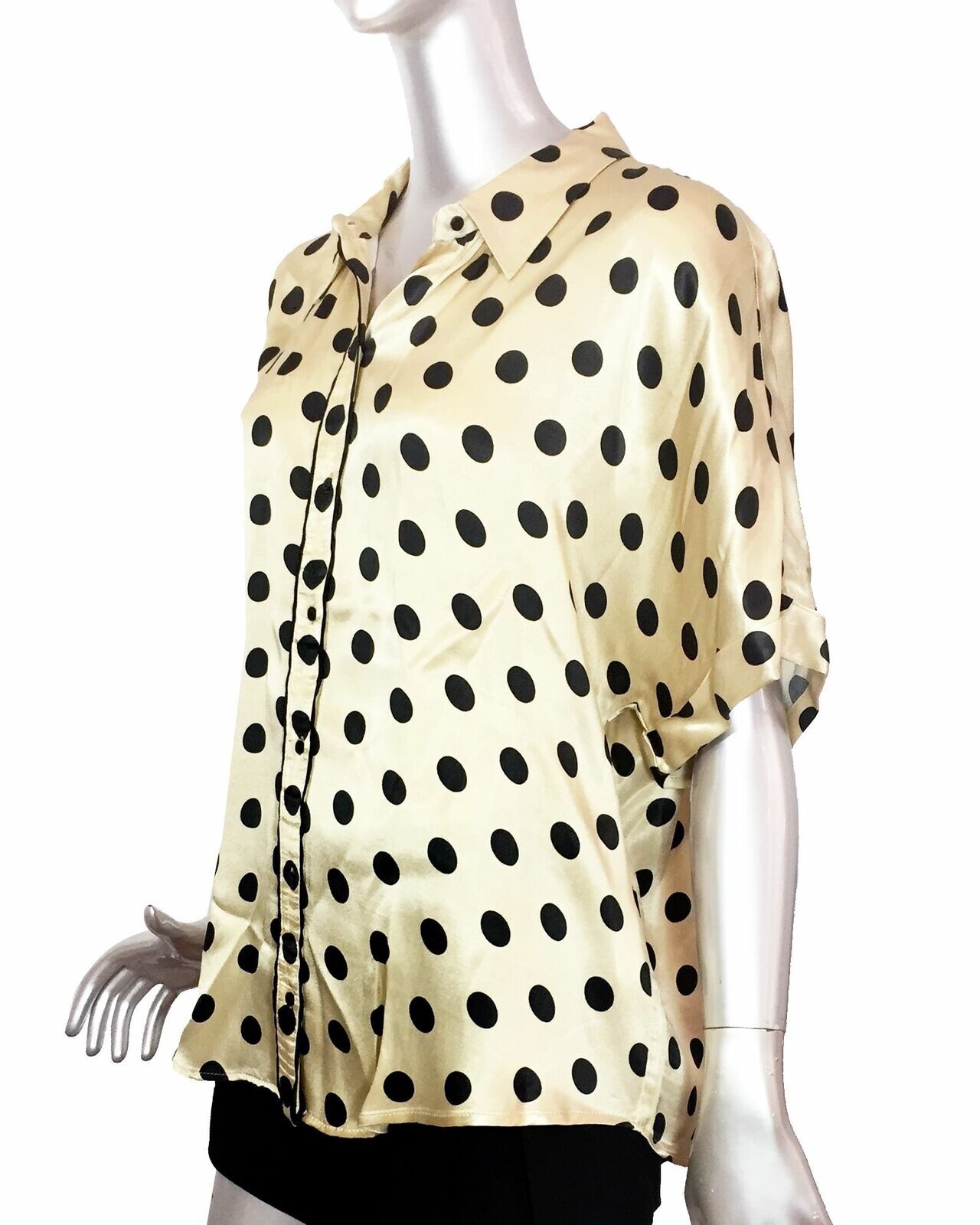 Zara Pajama Style Silk Shirt Polka Dot Mod Retro Twee Satin Vintage Shiny New