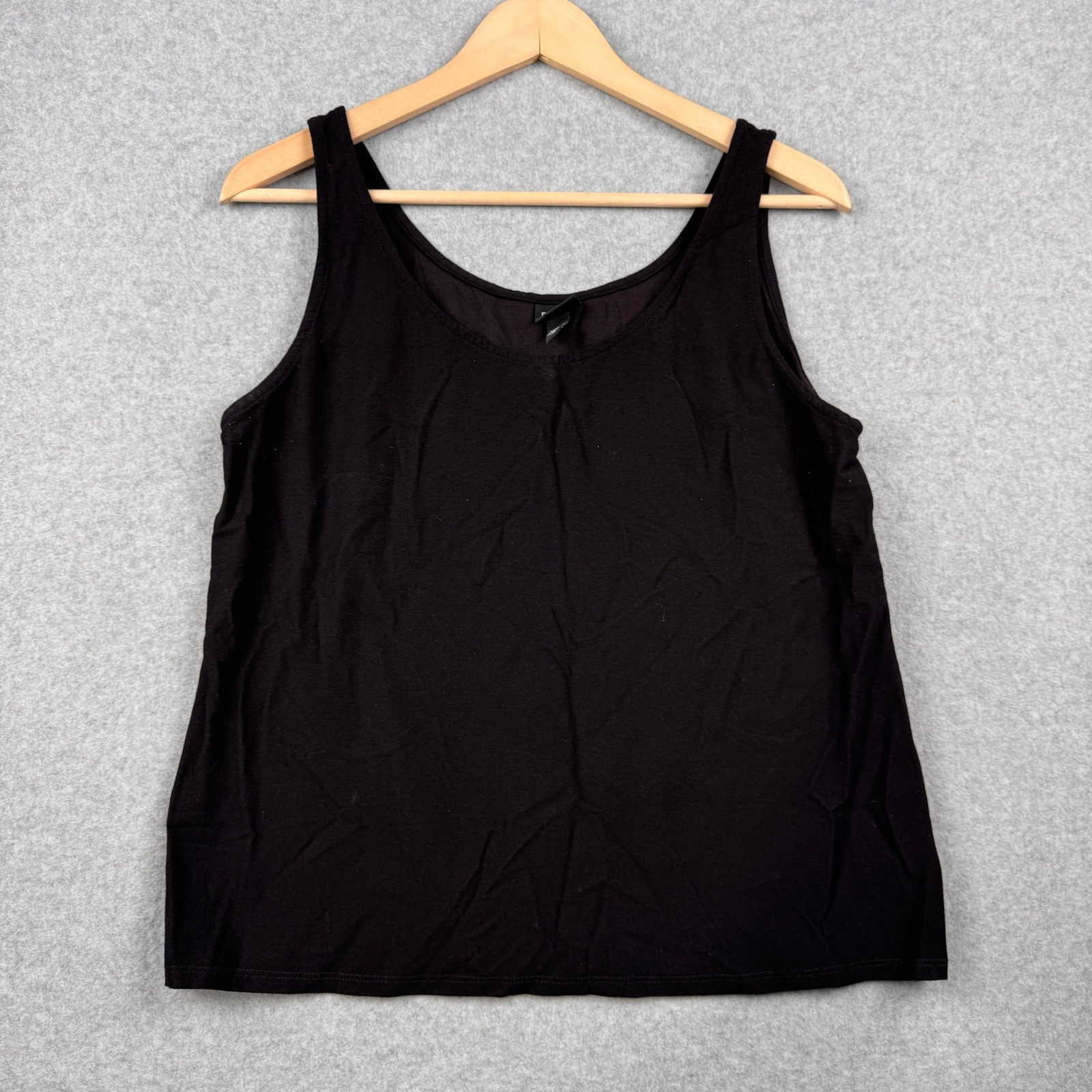 Eileen Fisher Tank Top Womens Medium Black Scoop Neck Stretch Basic Layering