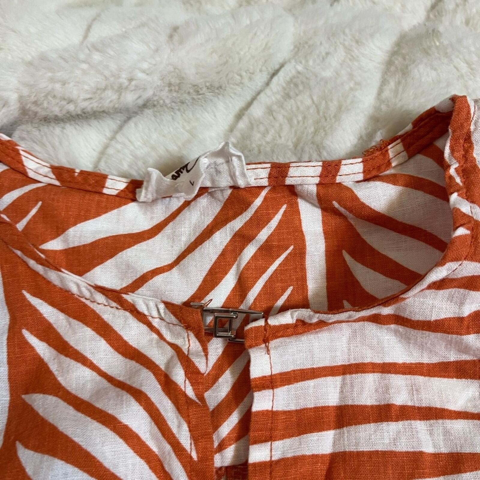 Panama Jack L Linen Blend Orange Ivory Tropical Resort Top Vacation Casual