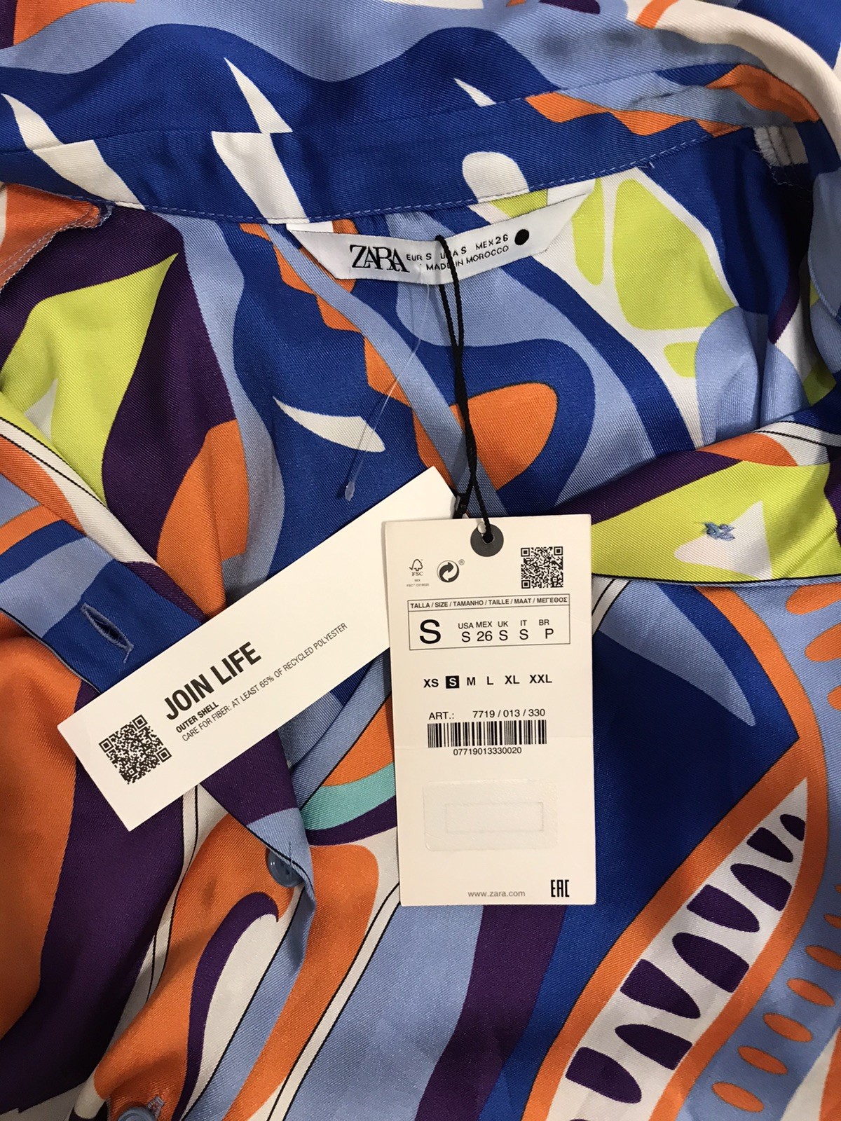 Zara S Top Soft Silky Satin Button Up Shirt Blouse Soft Satin Silky Geometric