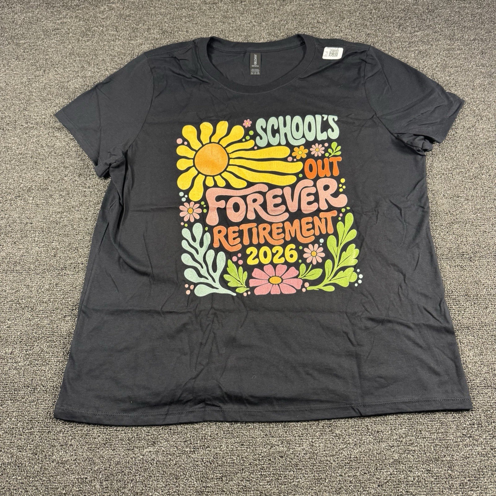 Women’s XL Black Short Sleeve Shirt – Retirement 2026 – Schools Out Forever NWT