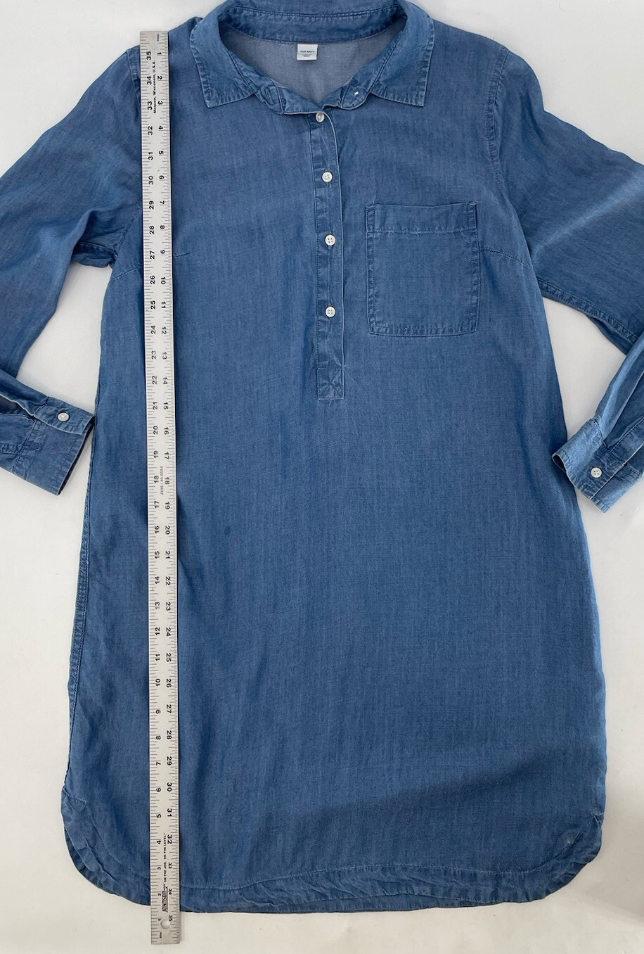 Old Navy 100% Chambray Shirt Button Front Blue Long Sleeve Dress S, Flaw