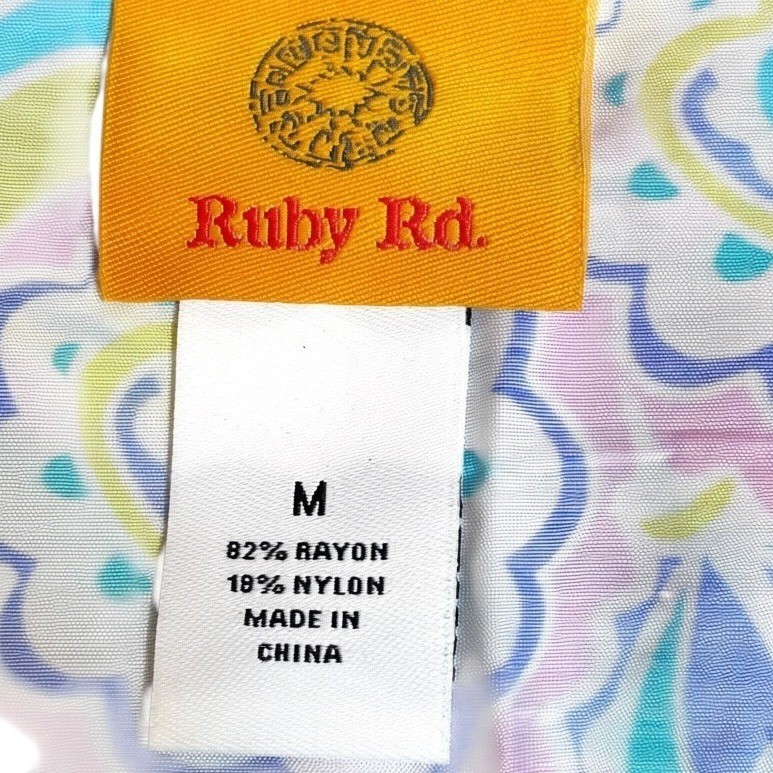 Ruby Rd Floral Paisley Button Front Top Sz M Top Boho Chic Mod Palm Beach NWT