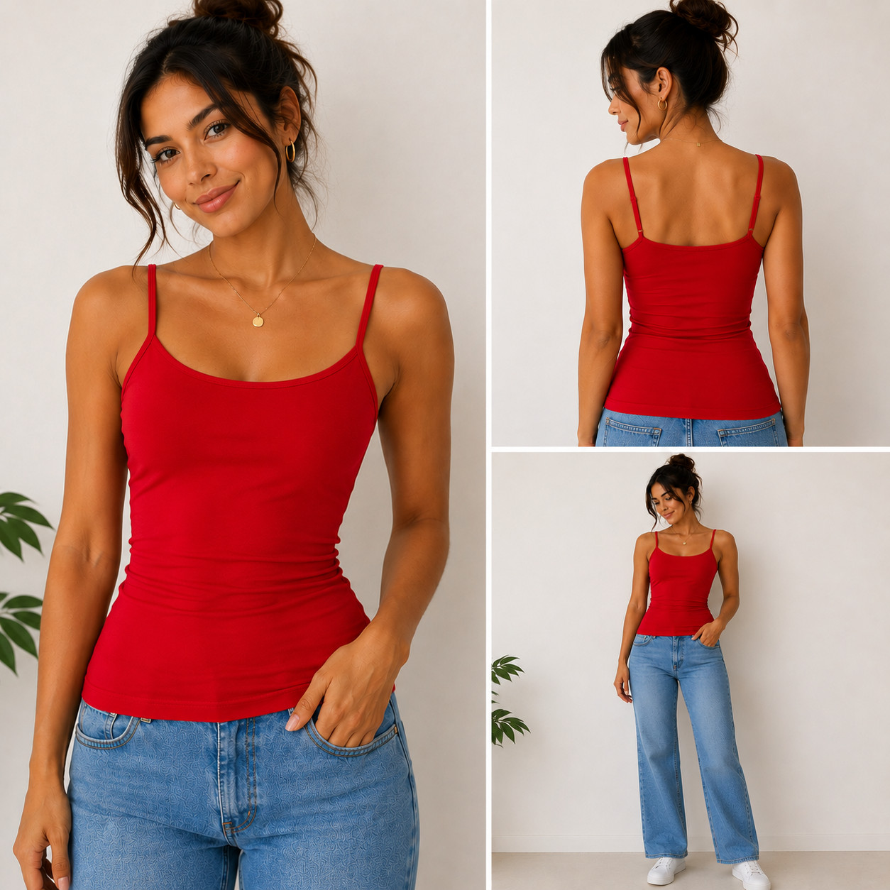 Solid Adjustable Spaghetti Strap Camisole Basic Plain Tank Top Cotton ONE SIZE