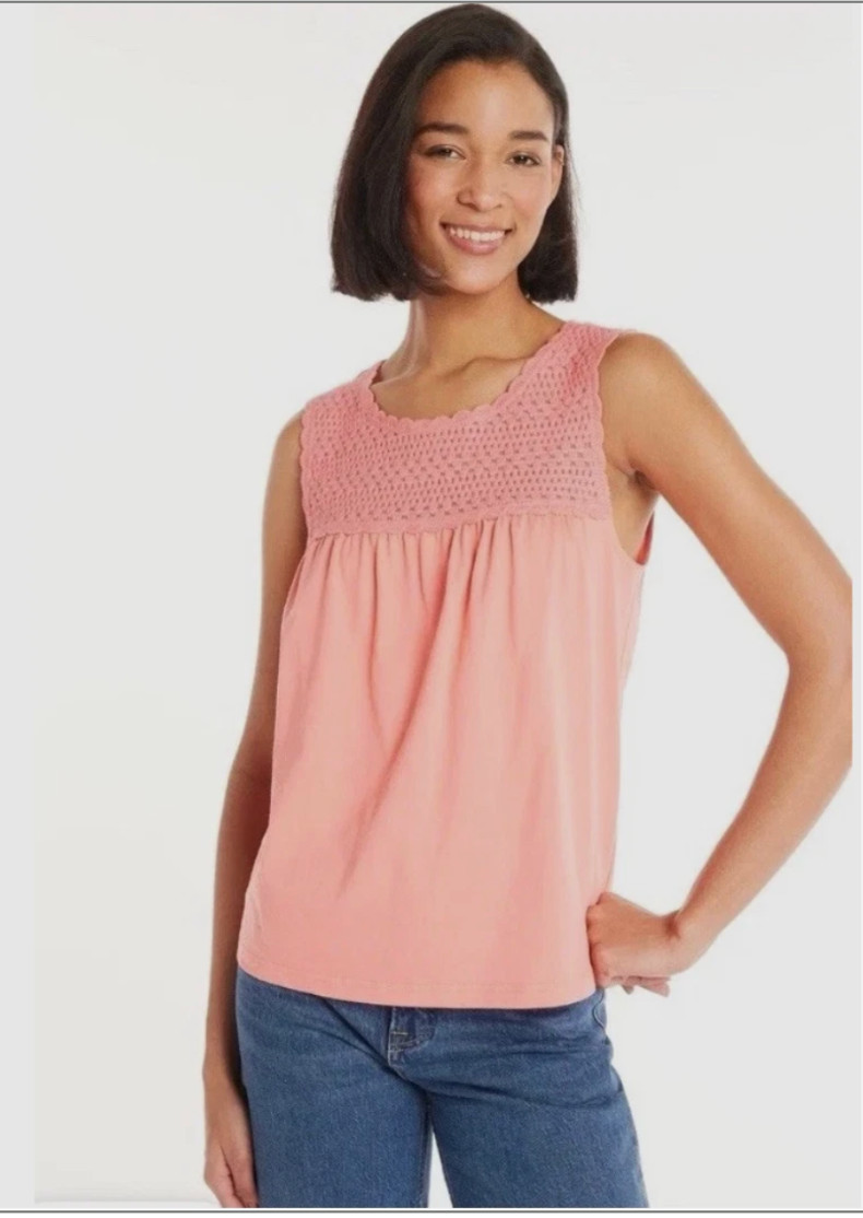 2-Beach-Day Crochet Trim Tanks, Women’s Sleeveless Cotton Tops, Boho-Chic 3XL