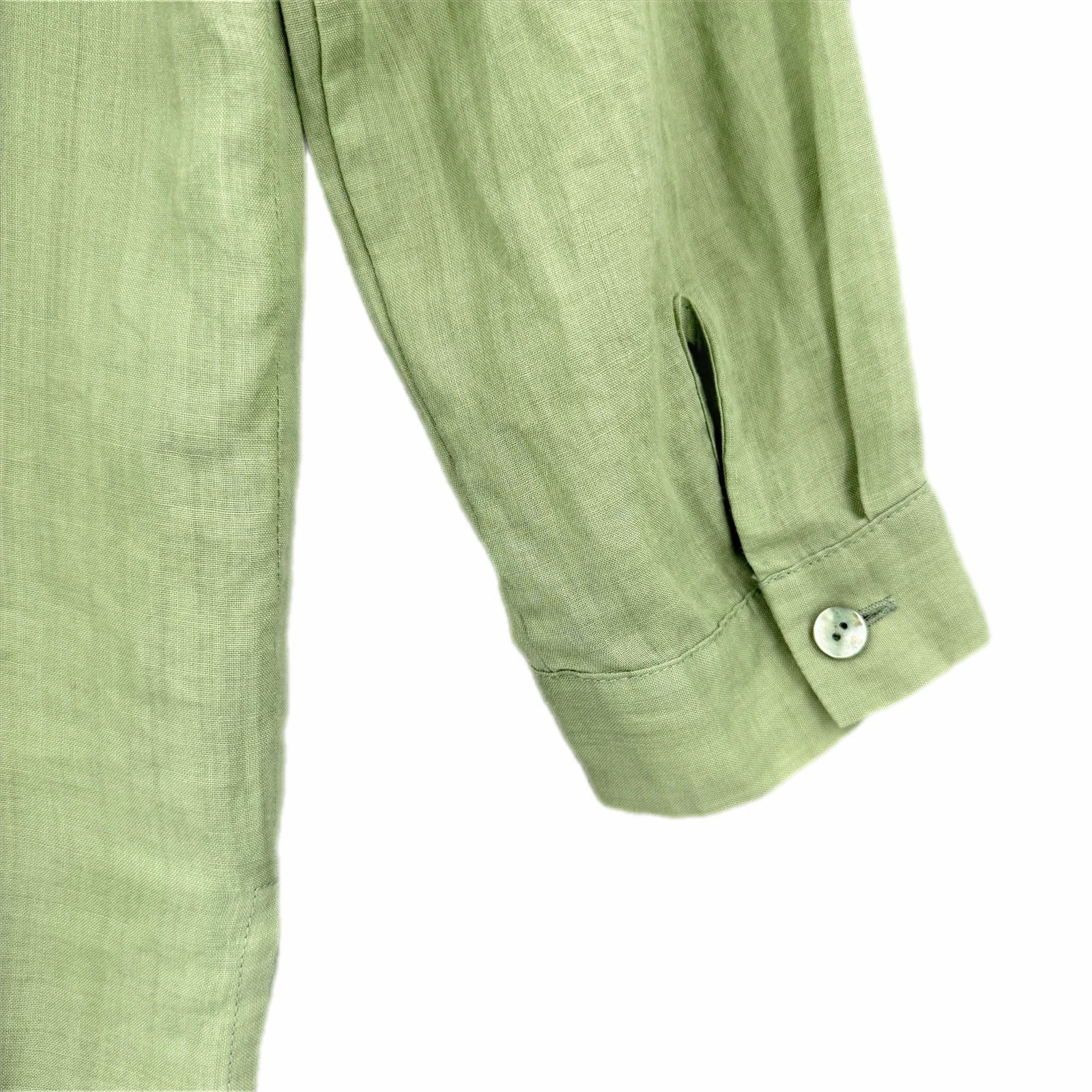 Nic + Zoe M Sage Green Lightweight V-neck Button Half Collared Slit Tunic Top