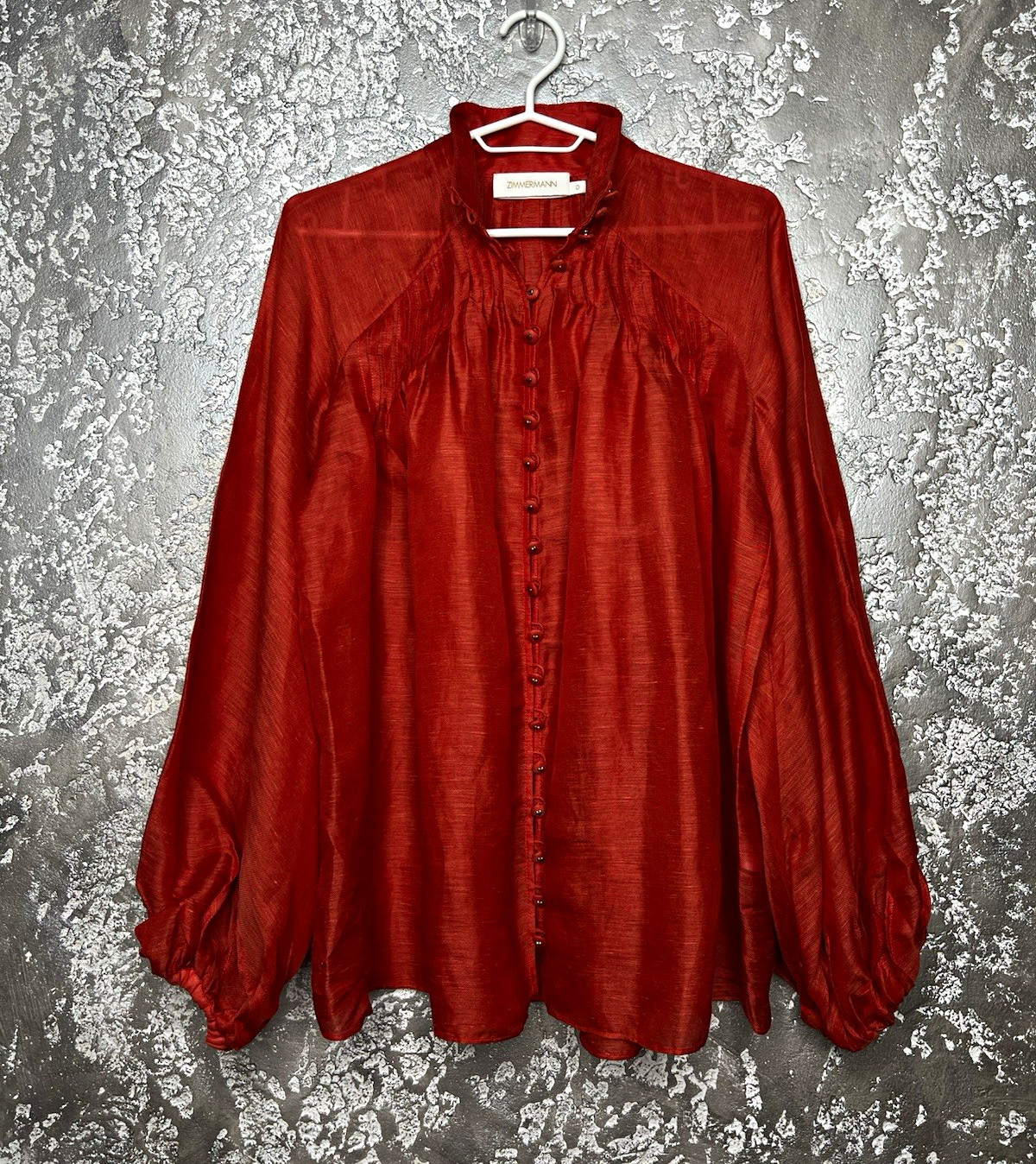 Zimmermann Women’s Red Linen Silk Blend Button-Front Collared Blouse Size 0