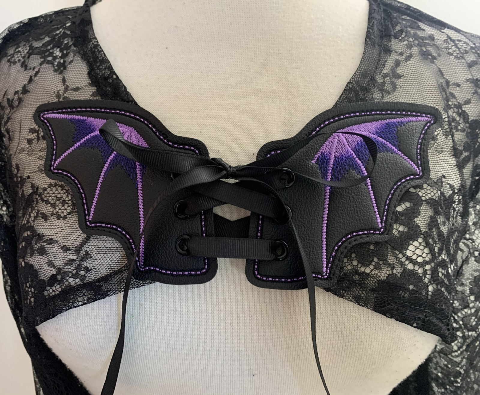 Gothic Black Bat Shrug with Flared Bell Sleeves, Lace Witchy Bolero