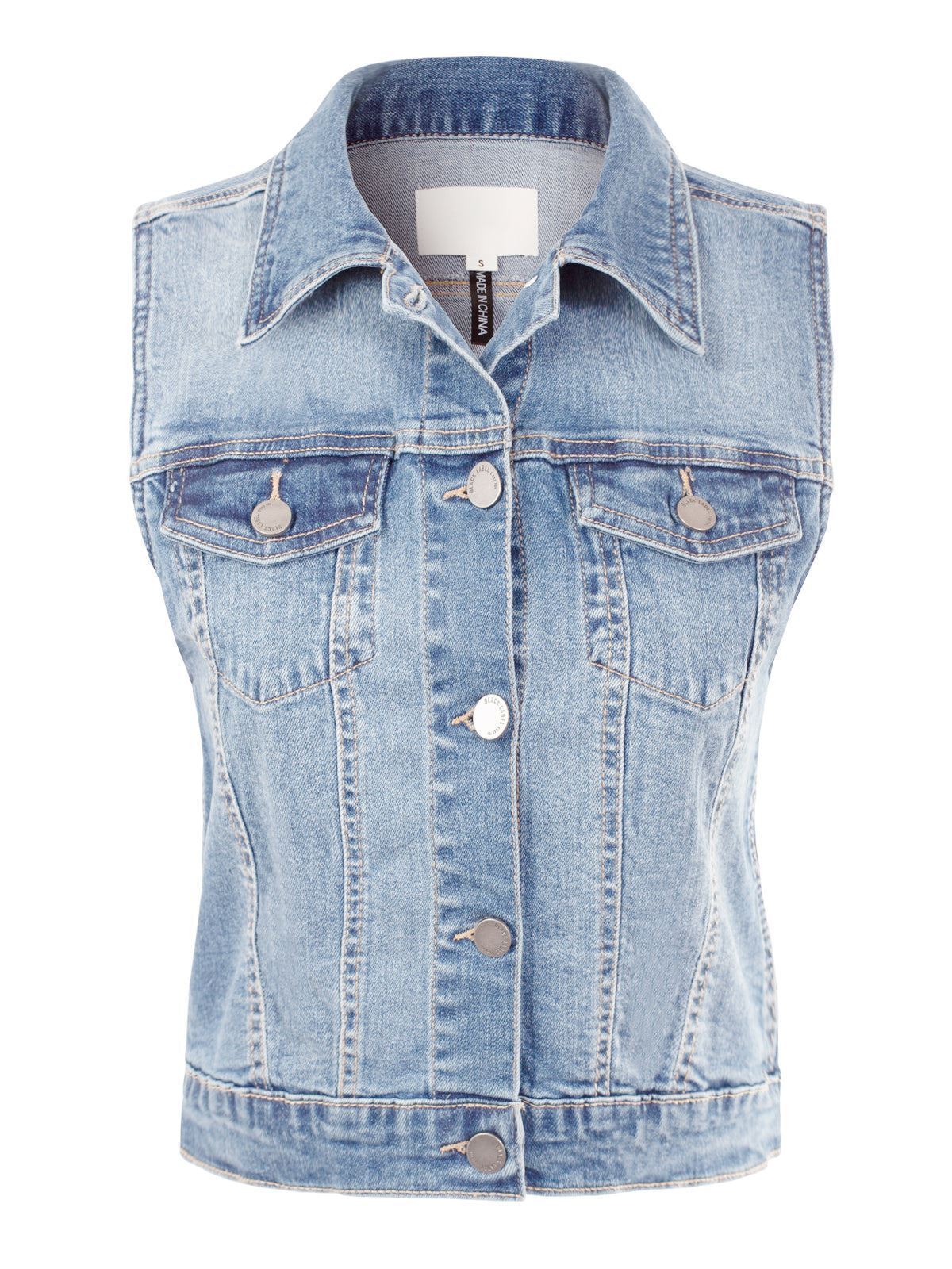MixMatchy Sleeveless Button Down Jean Denim Jacket Vest