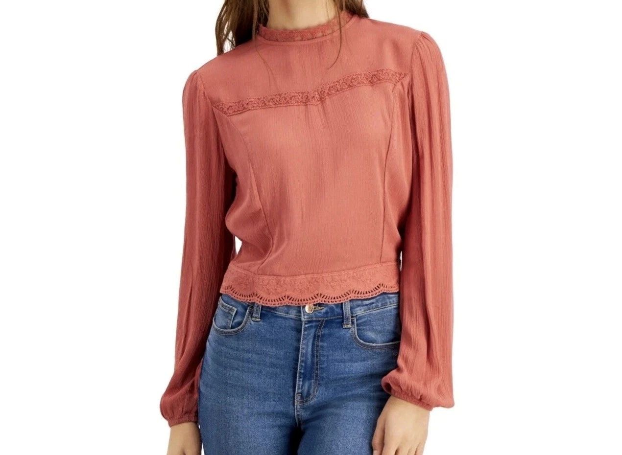 Self Esteem Junior’s L Crochet Embroidered Tie-Back Top, Romantic, Peasant