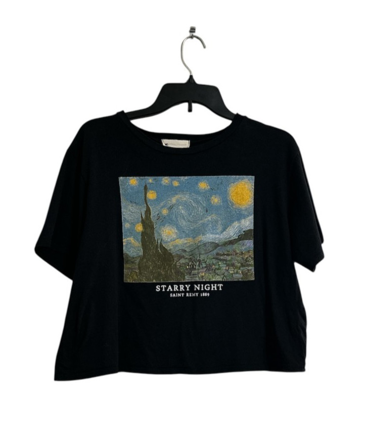 French Pastry Vincent Van Gogh The Starry Night Cropped Tee Shirt Womens X-Large