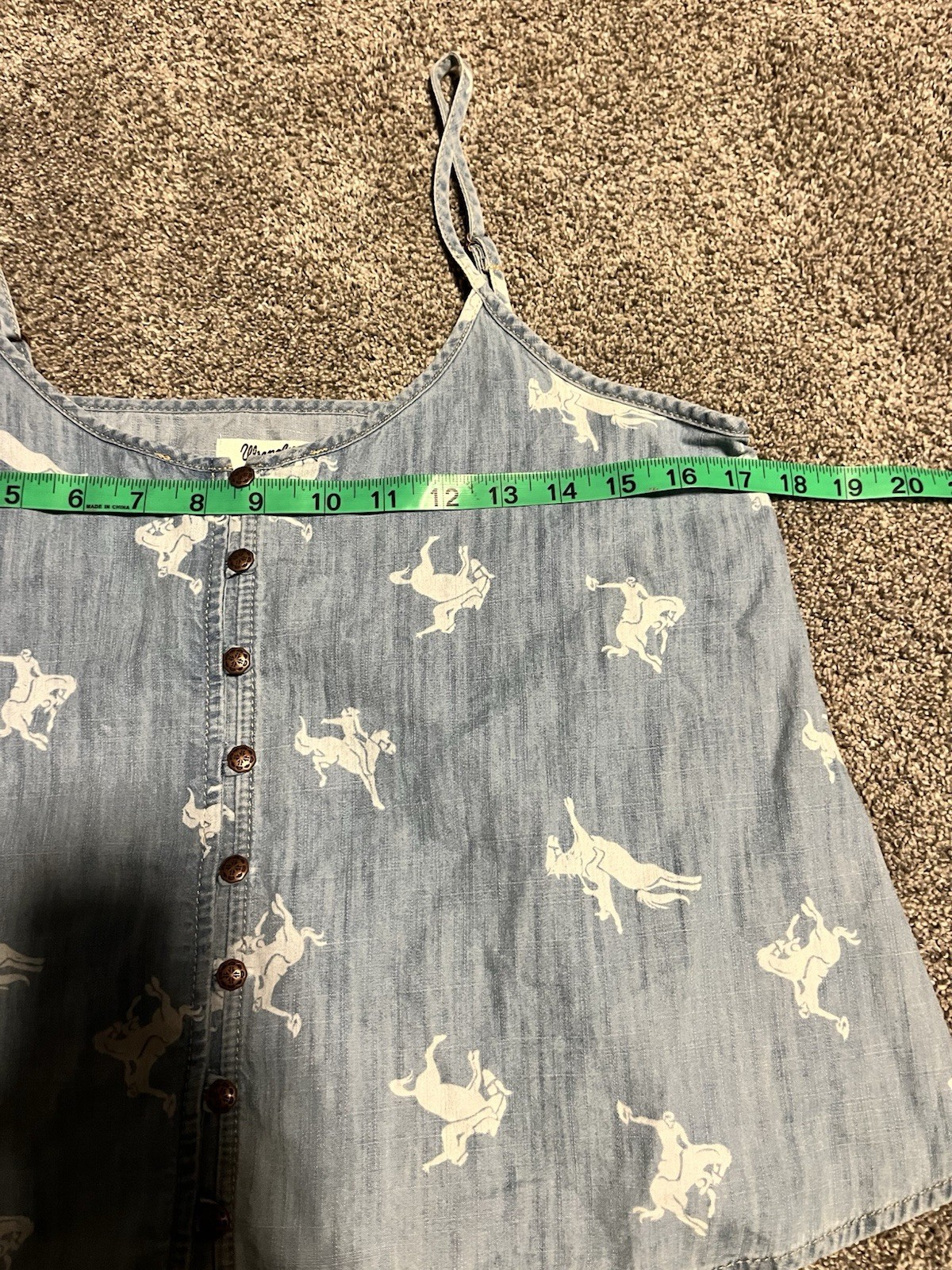 Wrangler Retro Top Womens Small Horse Themed Tank Western Chambray Euc