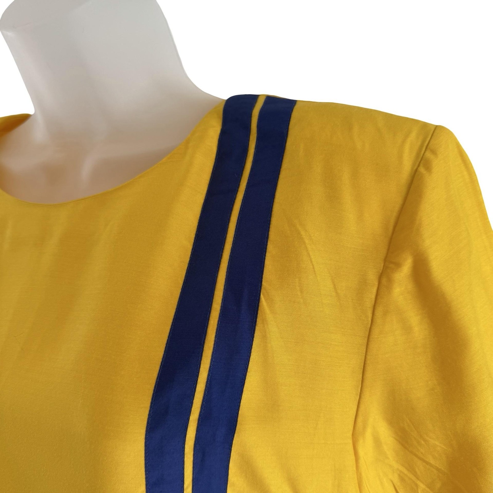 Vintage Mila Schon Blouse Womens 46 Yellow Blue Silk Striped Made in Italy 80s