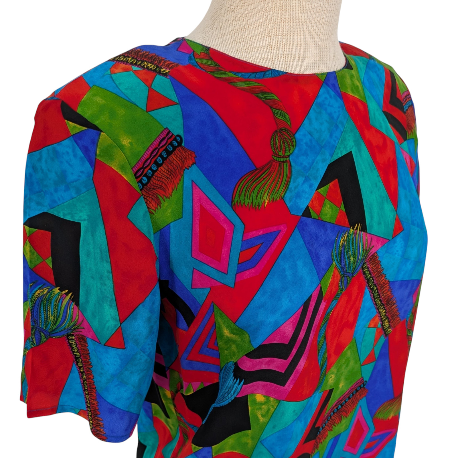 VTG 80s 90s Colorful Maximalist 100% Silk Top Womens S New Wave Memphis Retro