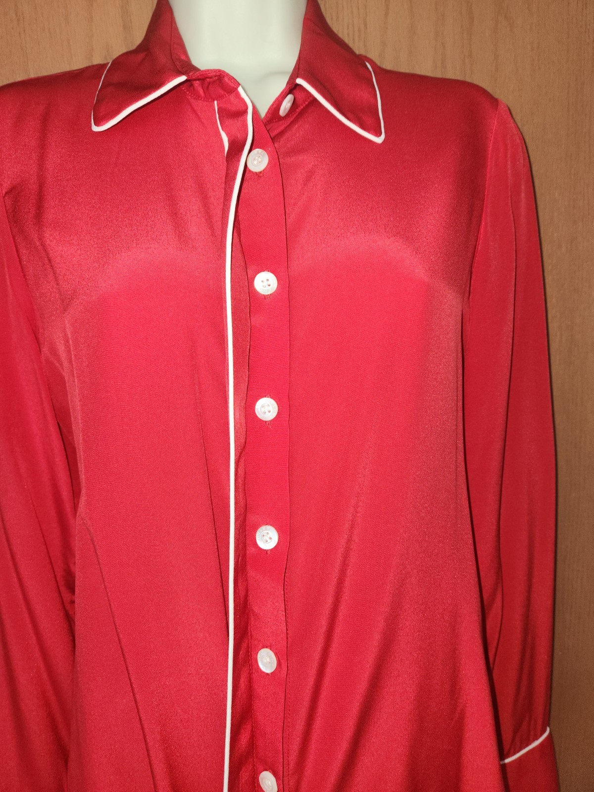 Pink Tartan Womens Button Front Long Sleeve Silk Shirt Red Size 4 NWOT