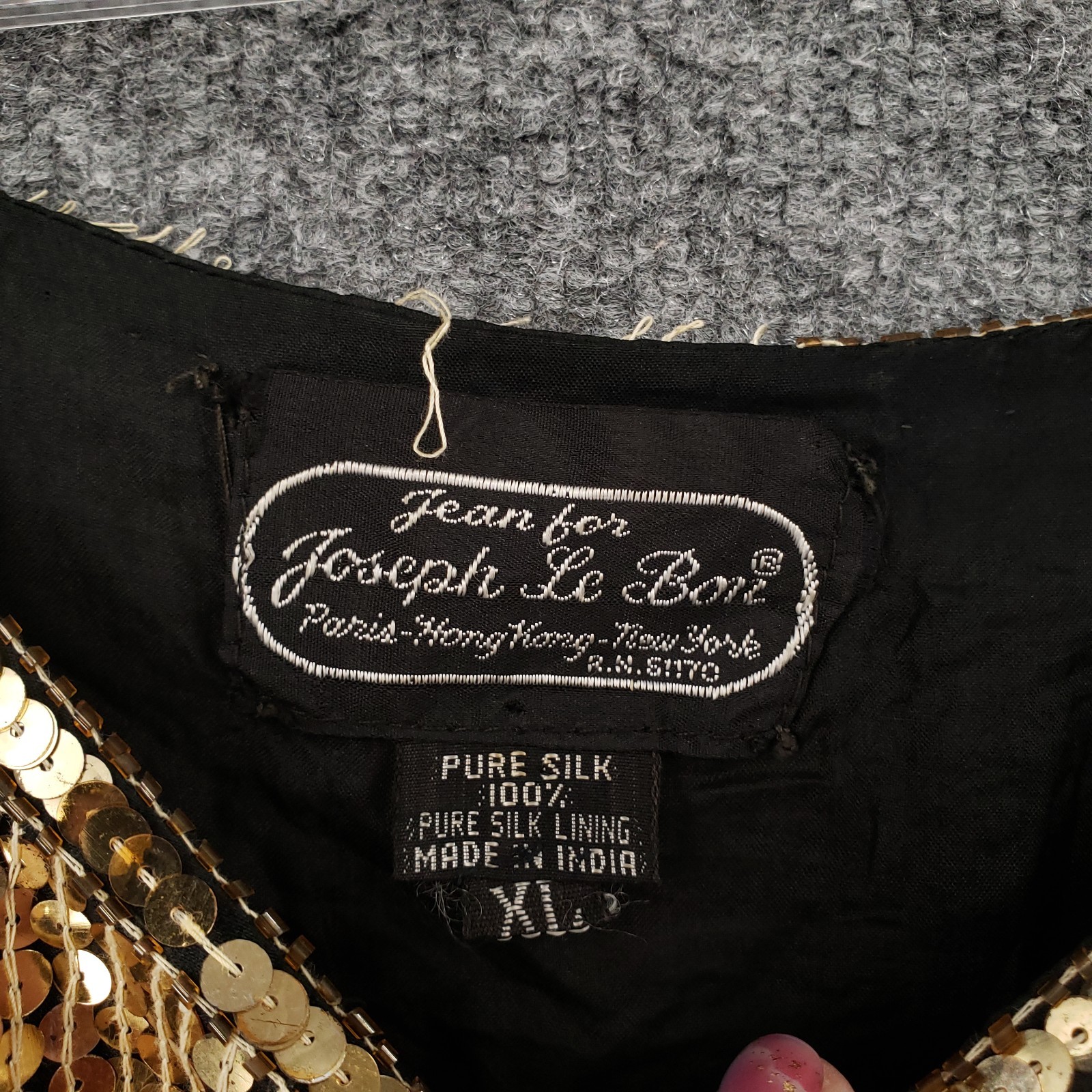 VINTAGE Jean For Joseph Le Bon Top Women XL Gold Silk Sequin Sparkle Long Sleeve