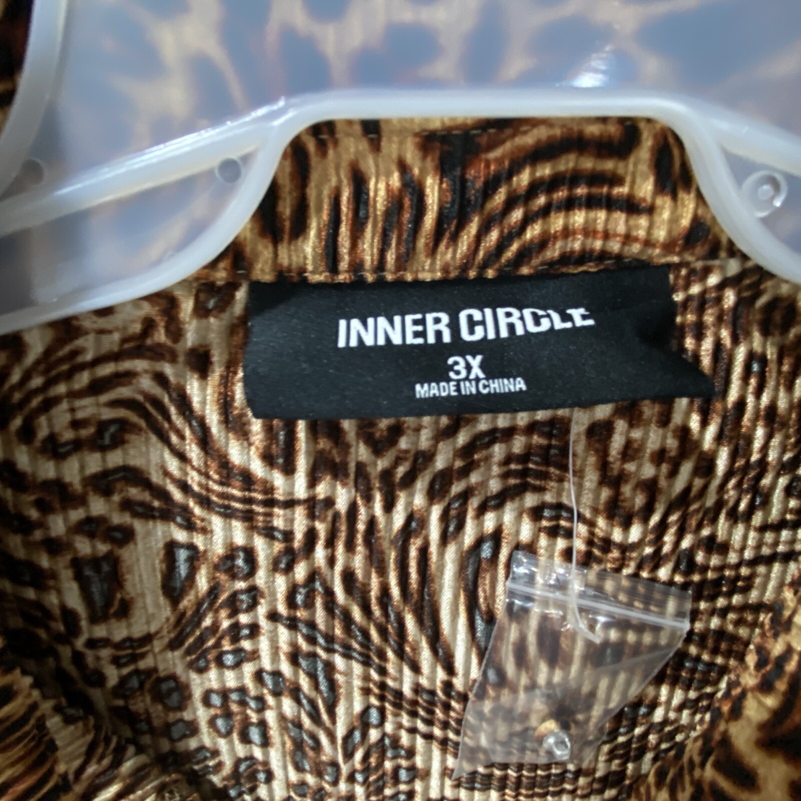 Inner Circle Leopard Print Top Woman’s 1x, 3x Button Up Accordion Pleated Brown