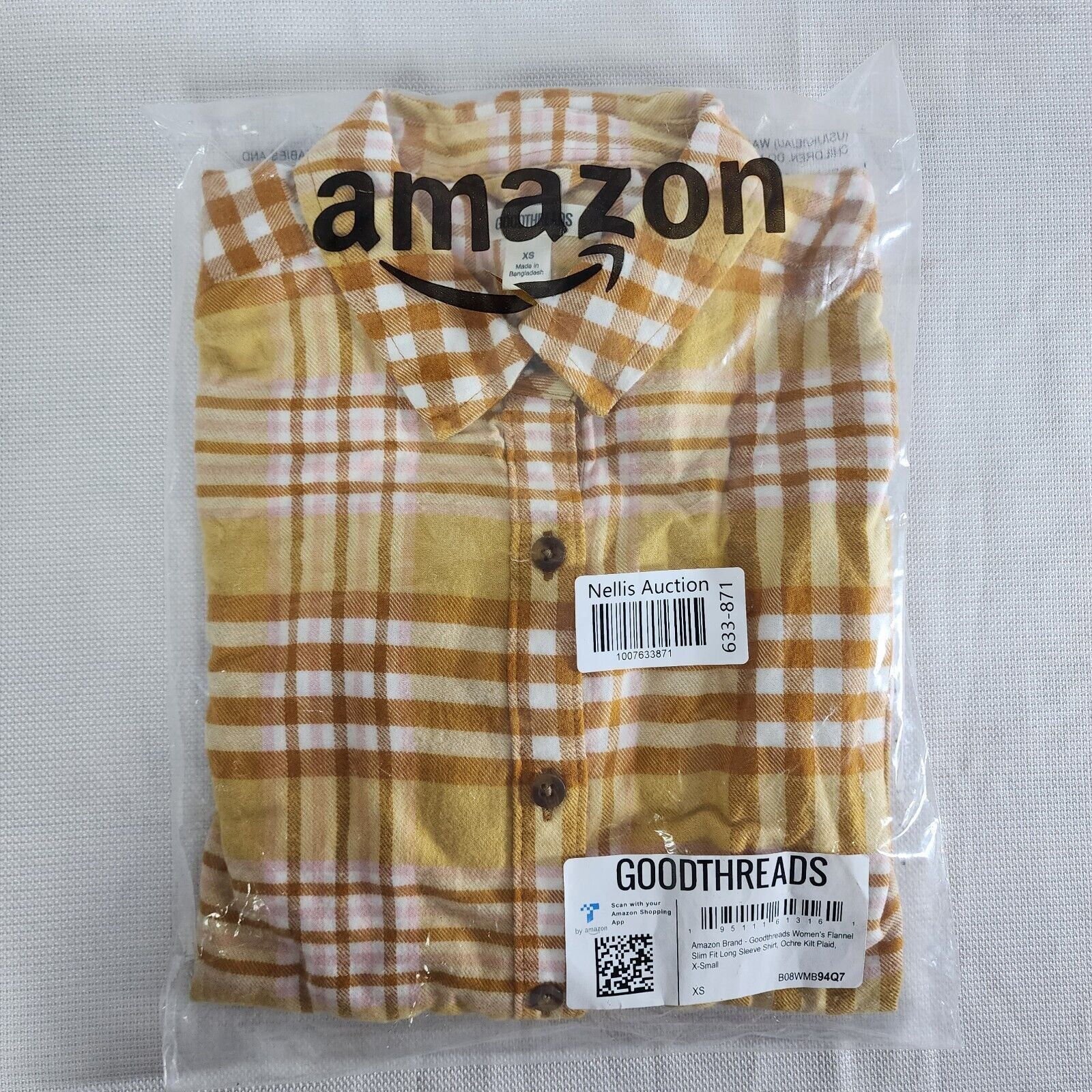 Goodthreads Brushed Flannel Drop-Shoulder Long-Sleeve Shirt,Ochre/Kilt Plaid, XS