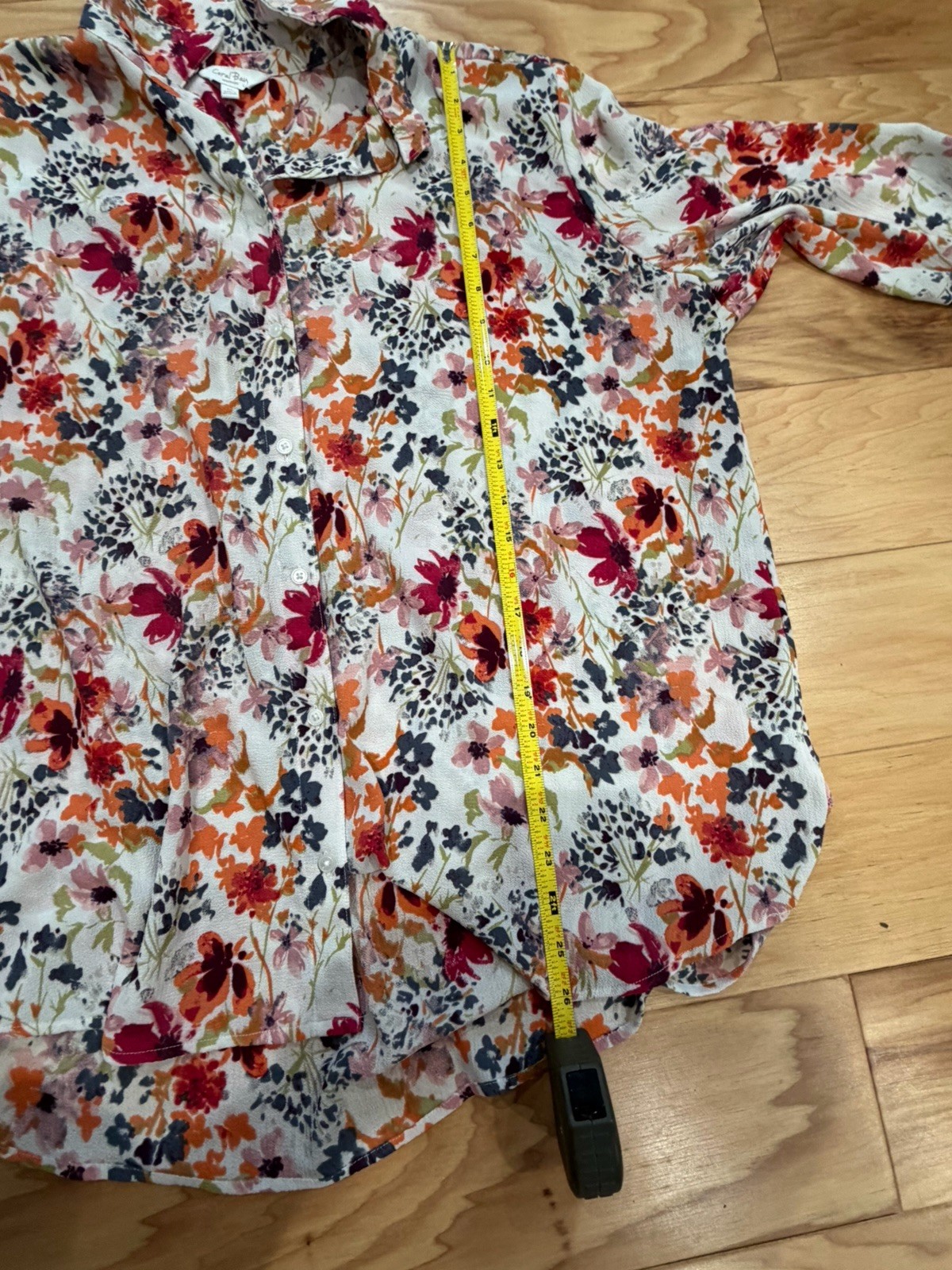 Coral Bay Floral Collared Button-Up Blouse Woven Polyester Spandex Women’s 1X