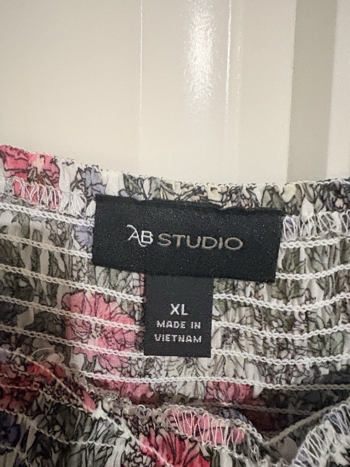 AB Studio Women’s Off-Shoulder Smocked Floral Peasant Blouse 3/4 Sleeve XL