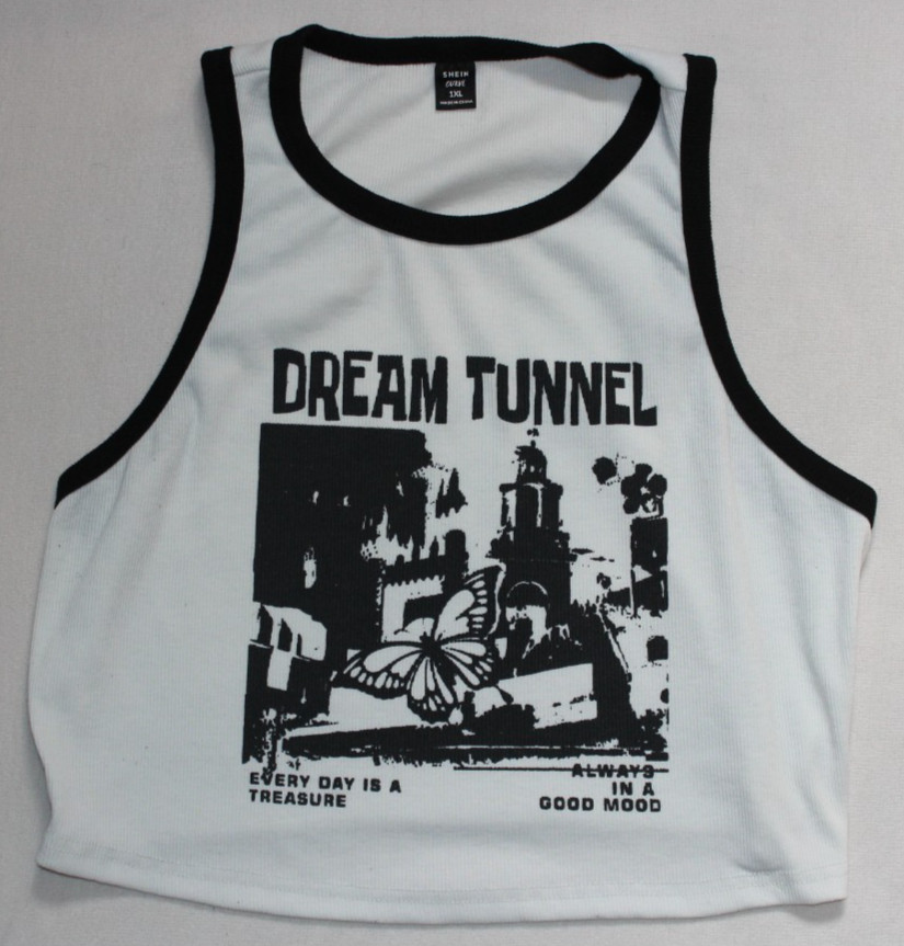 SHEIN Curve Dream Tunnel Ribbed Graphic Cropped Tank Top Women’s Size 1XL White