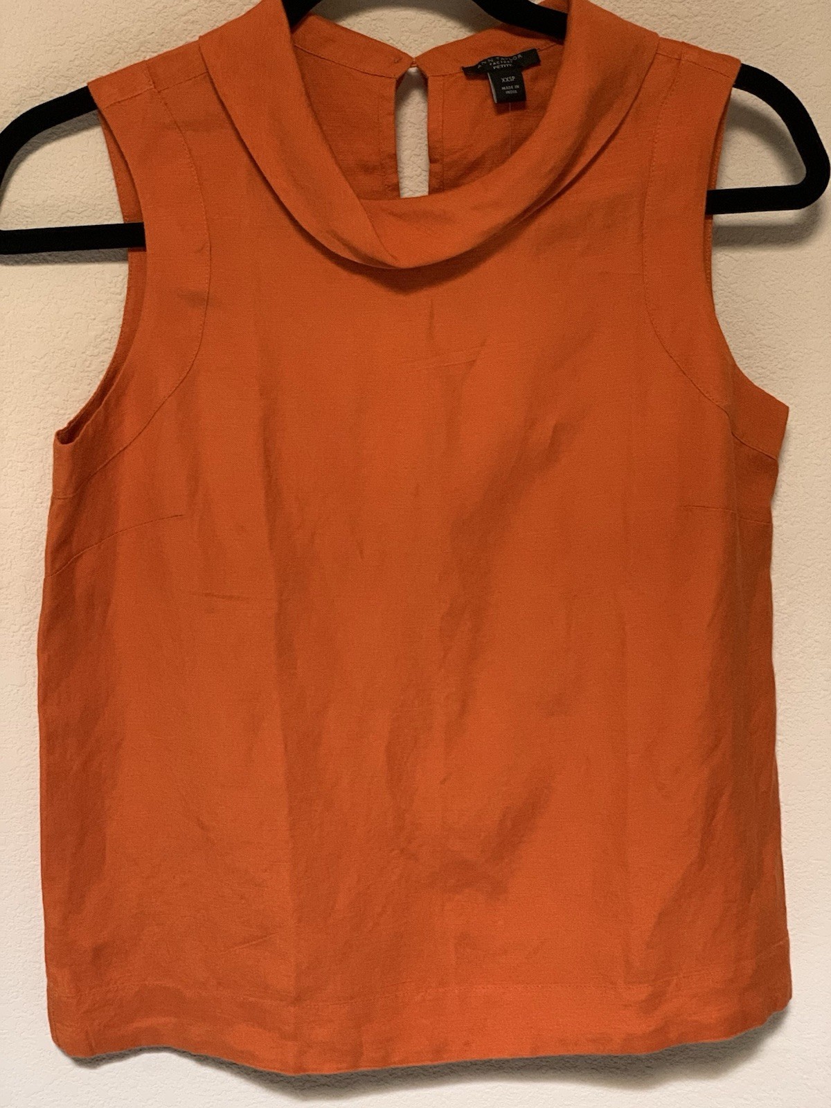 NWT Ann Taylor Factory Petite Linen Blouse XXSP Pumpkin Orange Flowy Cowl Neck