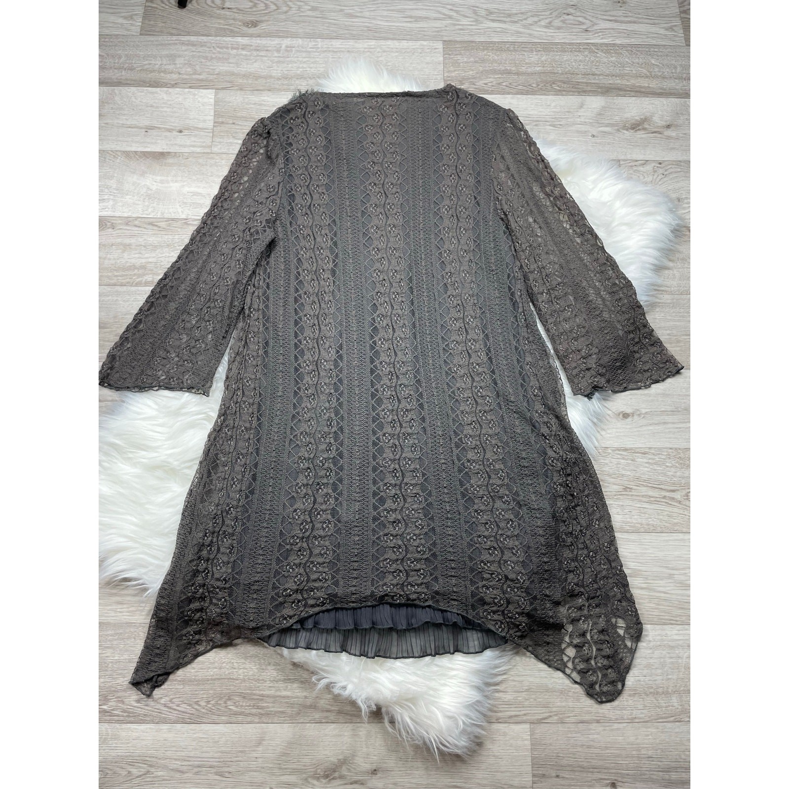 Pretty Angel Lace Floral Applique Bell Sleeve Tunic Top Dress Boho Lagenlook XL