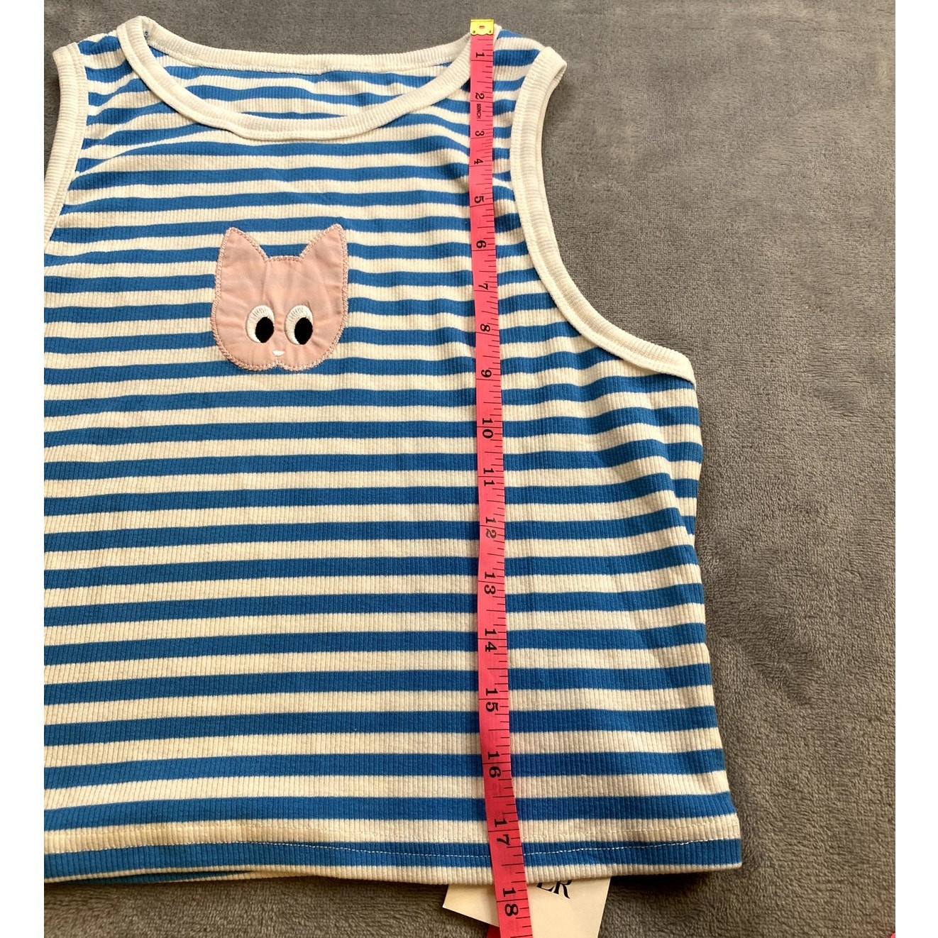 Cider Cotton-Blend Stripe Cat Graphic Crop Tank Top – Size Large