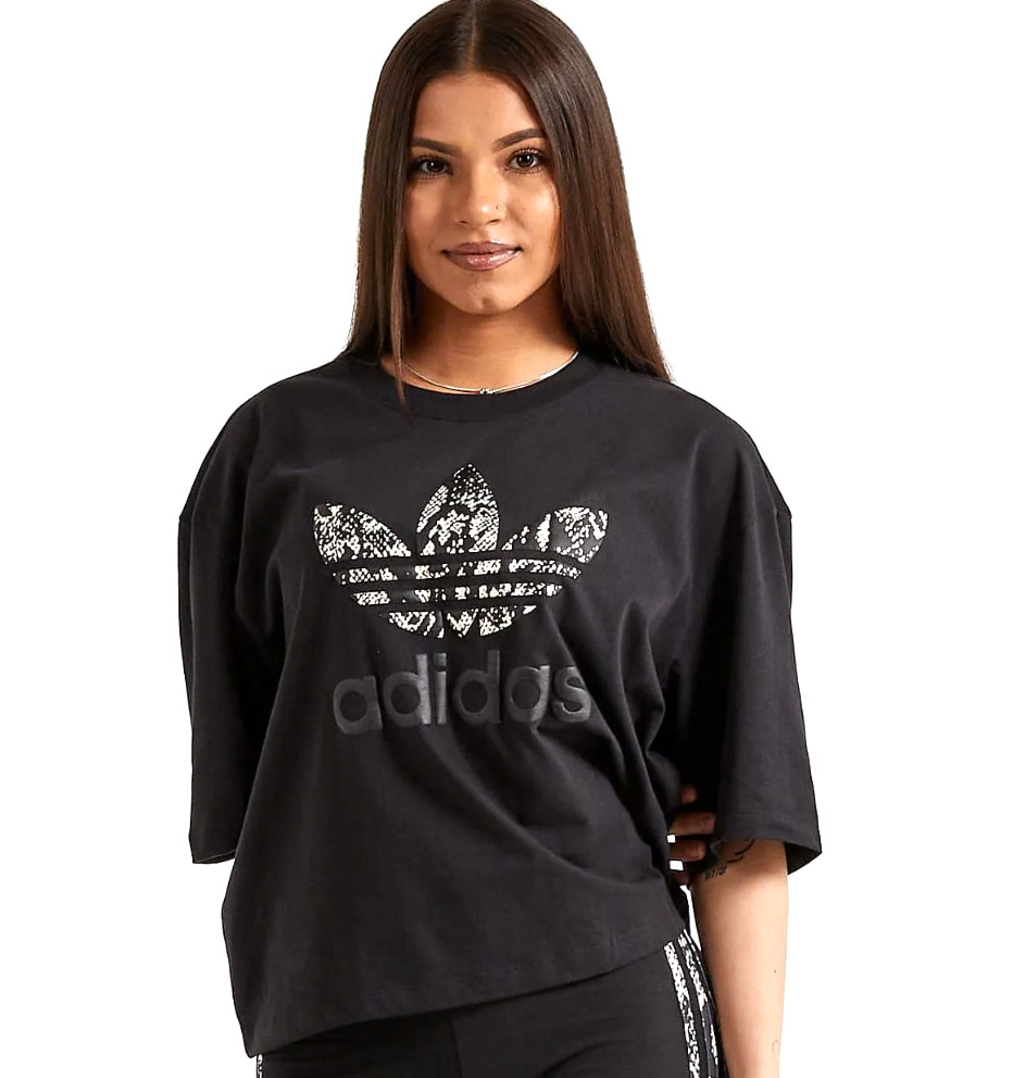 NEW WOMEN’S ADIDAS ORIGINALS SNAKESKIN TREFOIL TEE SHIRT ~SIZE LARGE #IC6065