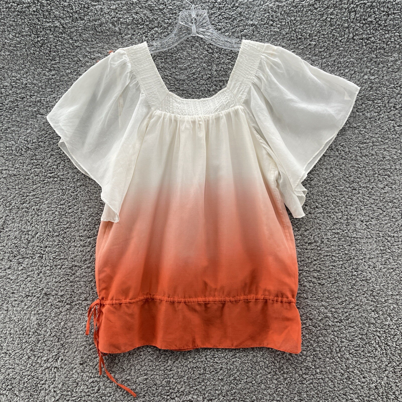 Tori Richard Blouse Womens 0 Orange Ombre Colorful Ruffle Hem Hana Peasant Top